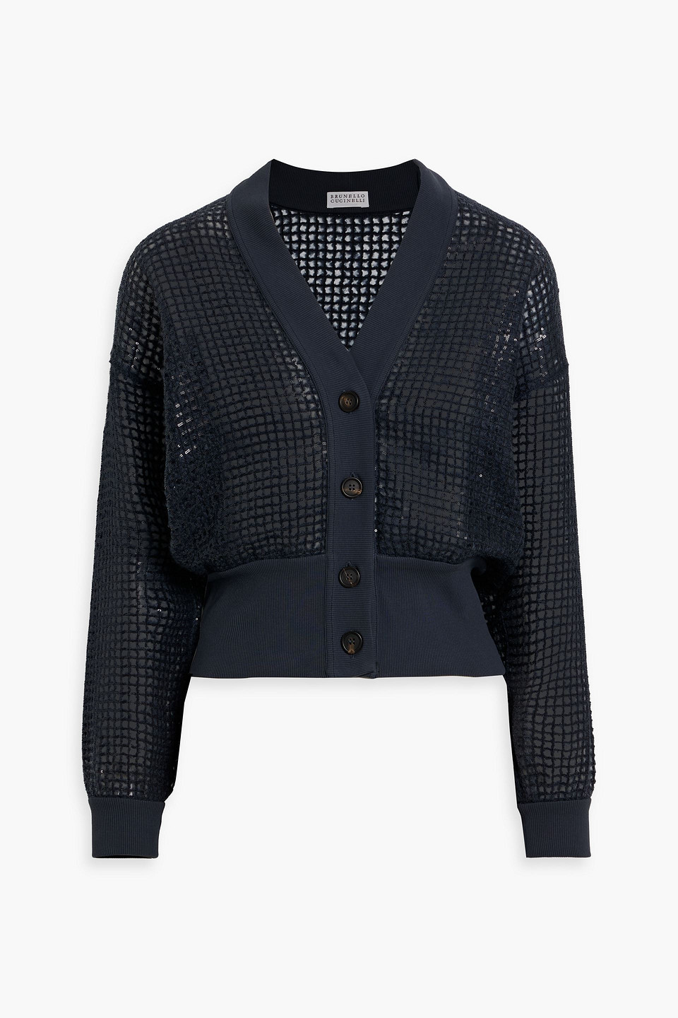 Brunello Cucinelli Sequin-embellished Open-knit Mohair-blend Cardigan In Blue