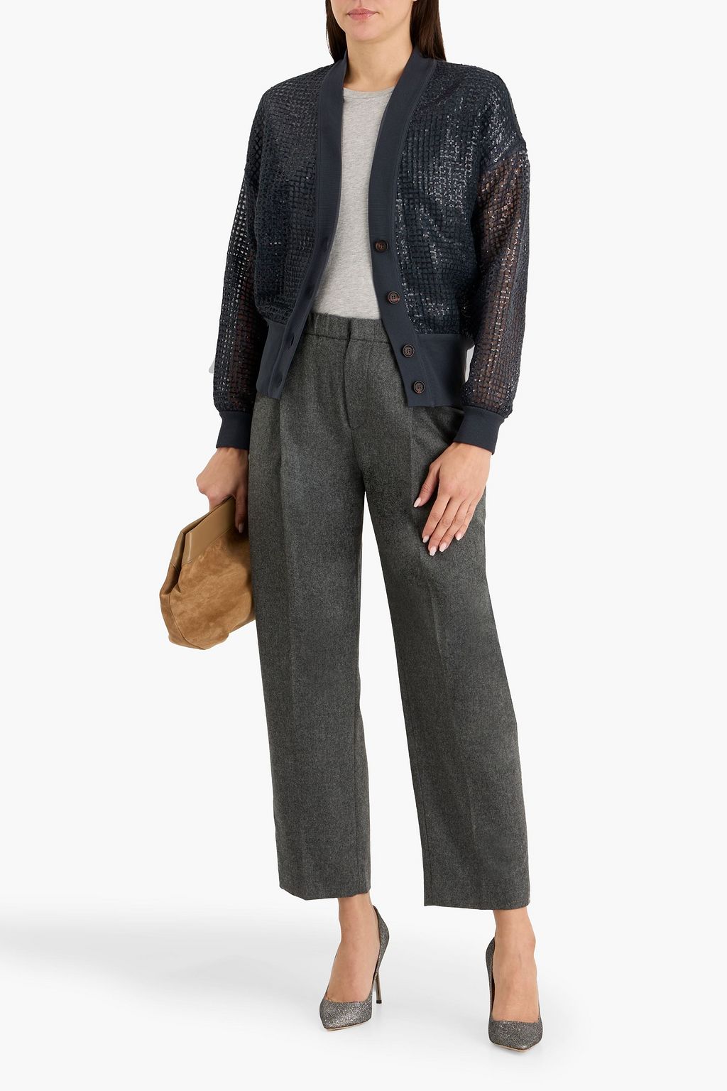 BRUNELLO CUCINELLI Sequin-embellished open-knit mohair-blend cardigan