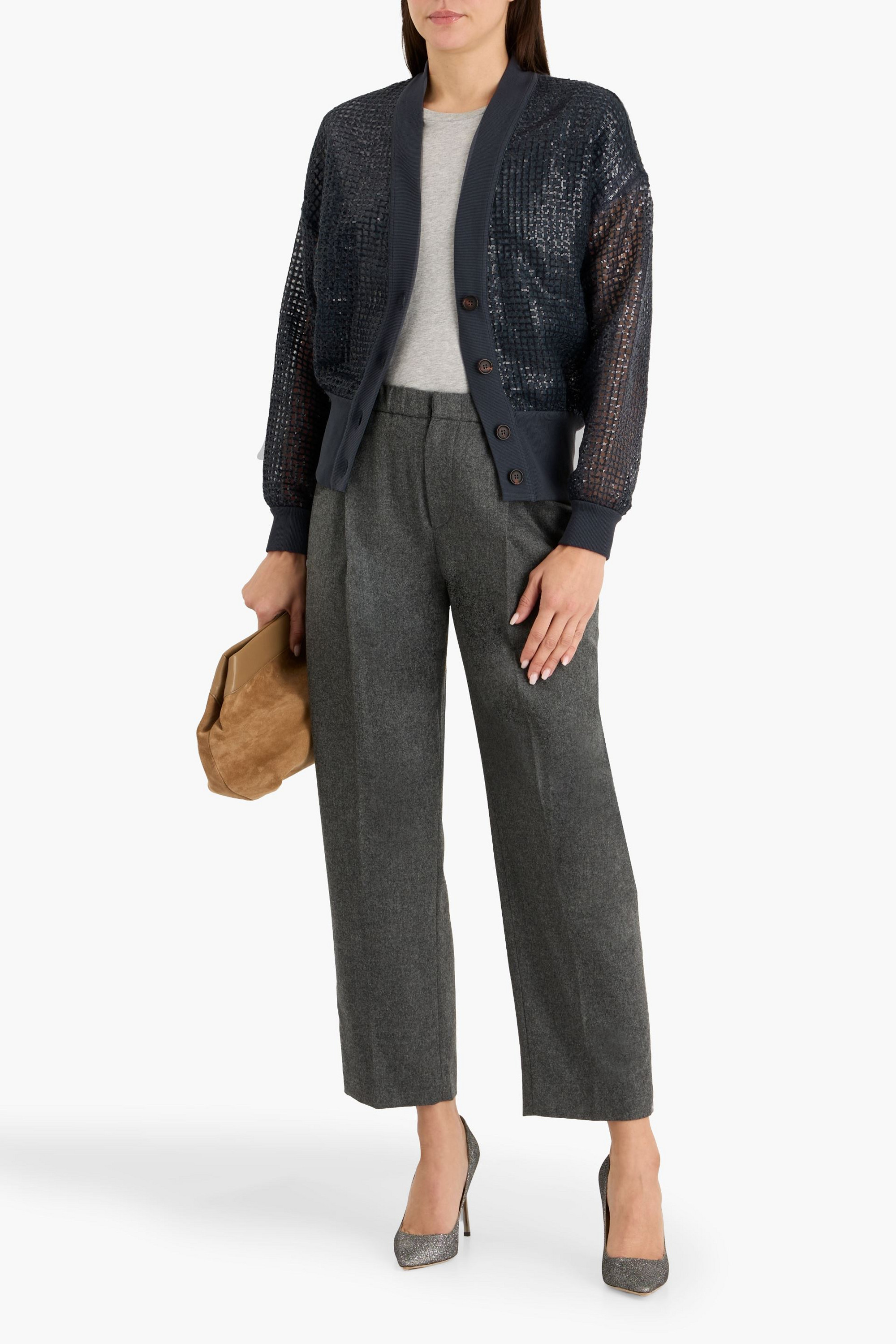 Brunello Cucinelli Sequin-embellished open-knit mohair-blend cardigan