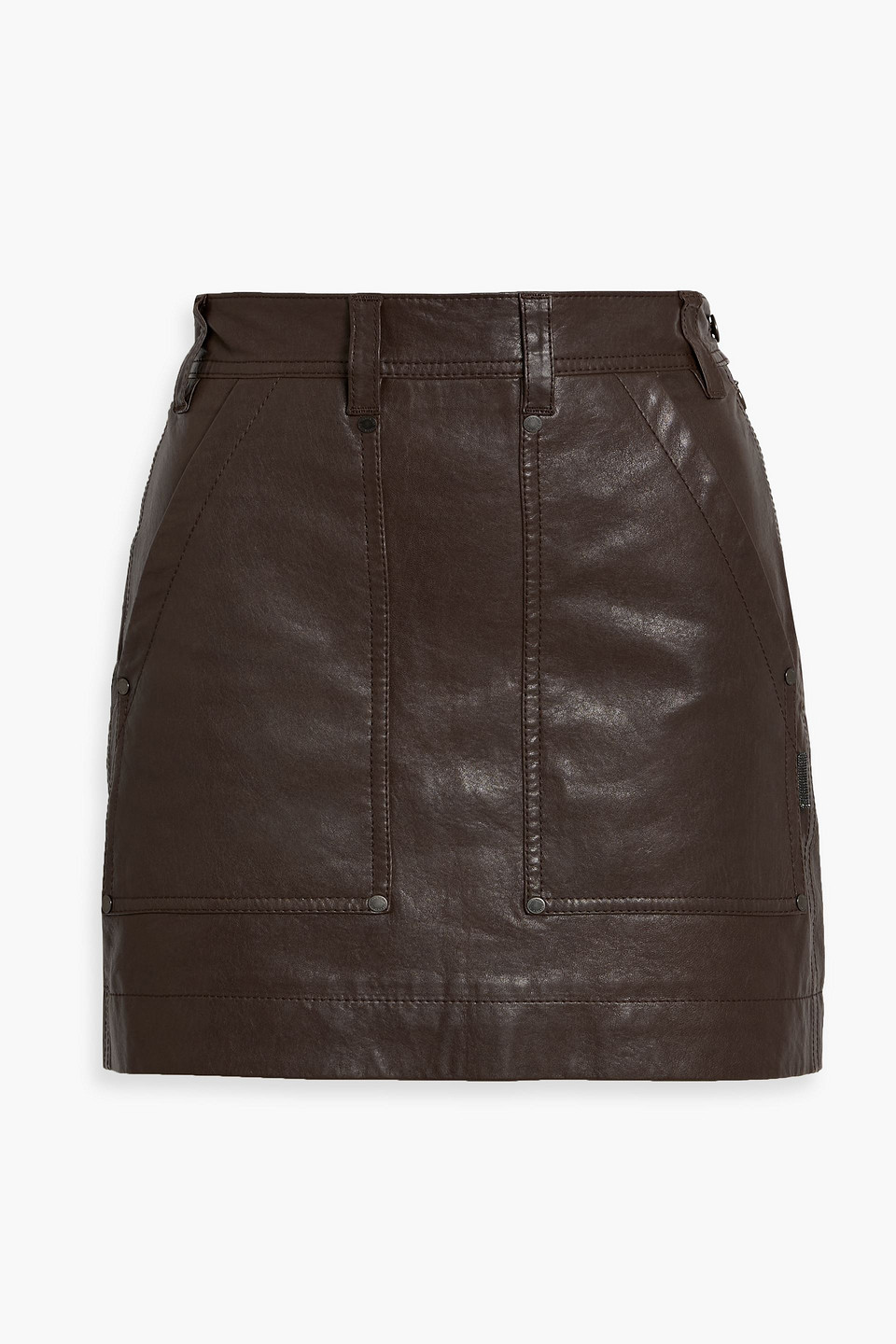 Brunello Cucinelli Leather Mini Skirt In Brown