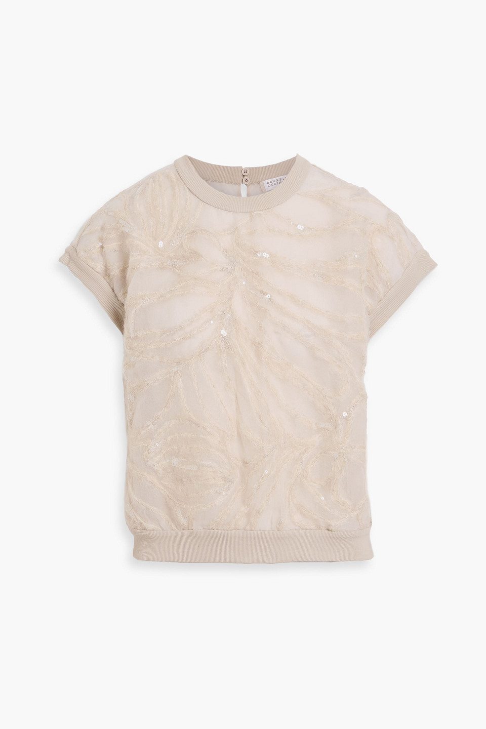 Brunello Cucinelli Embellished Silk-organza Top In Neutral