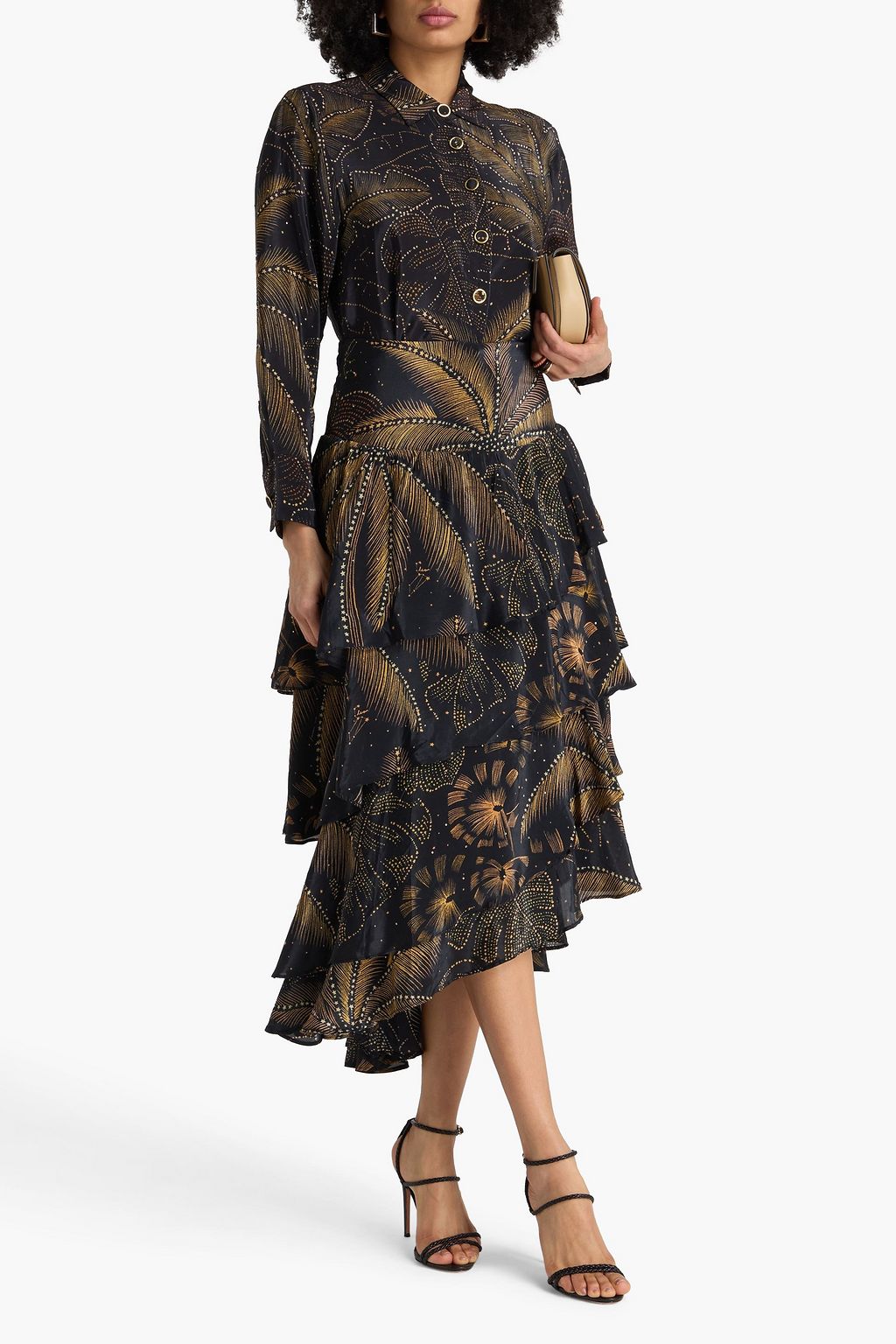 FARM RIO Crystal-embellished printed crepe de chine shirt