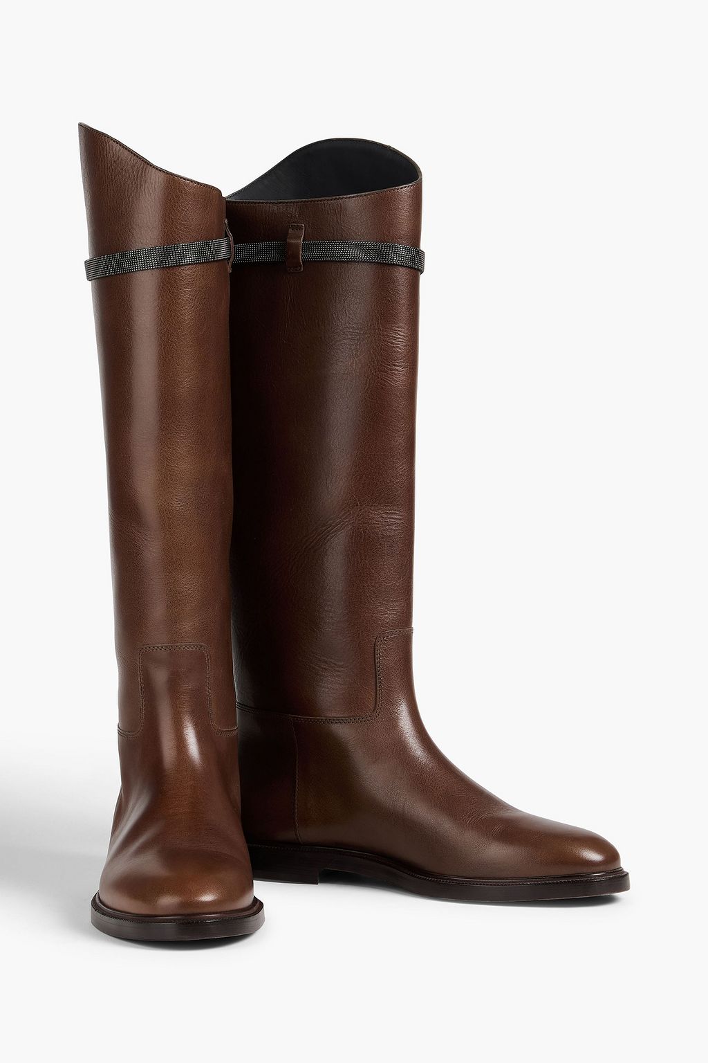 BRUNELLO CUCINELLI Bead-embellished leather knee boots