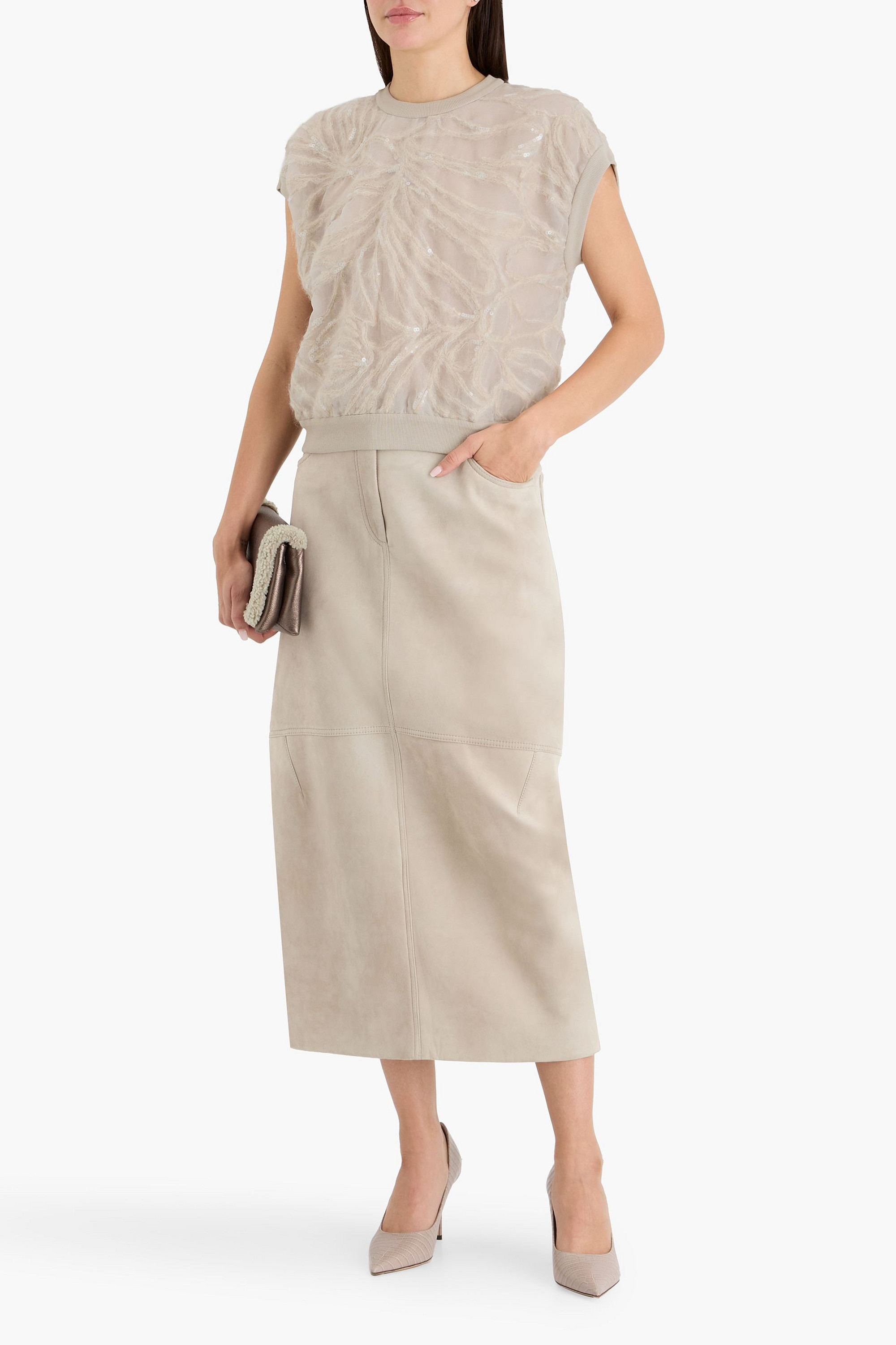 Brunello Cucinelli Suede midi skirt