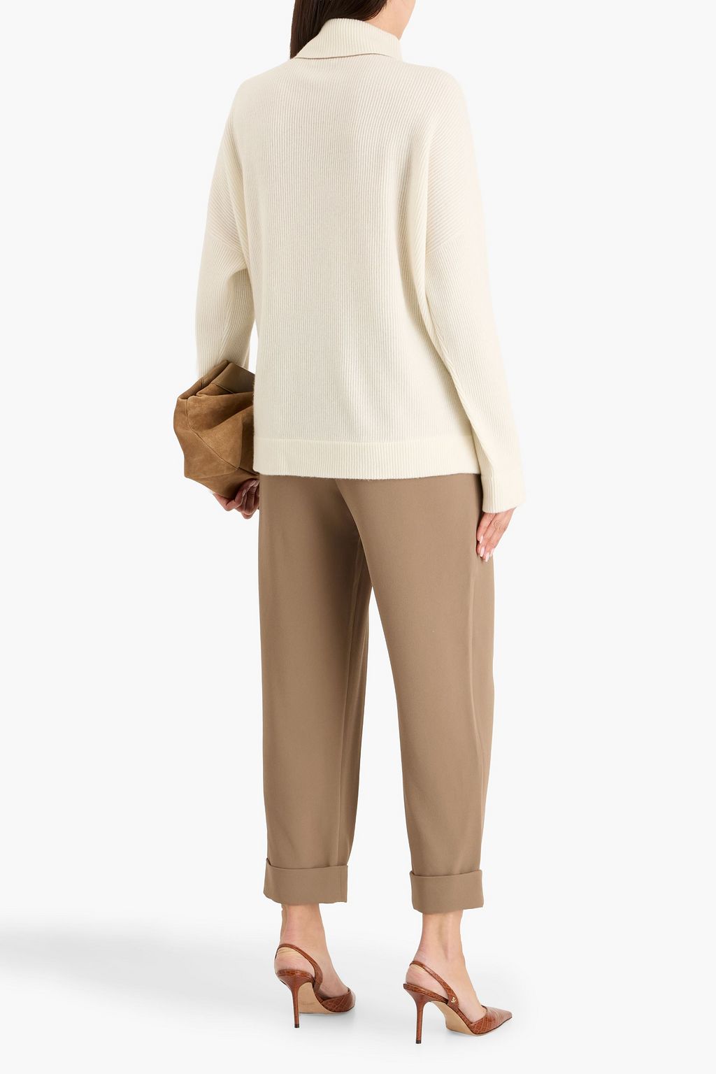 BRUNELLO CUCINELLI Bead-embellished ribbed cashmere mock-neck sweater