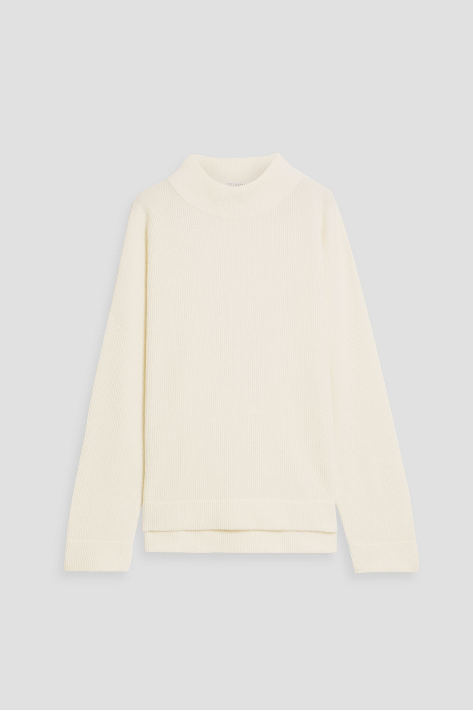 Brunello Cucinelli Bead-embellished Ribbed Cashmere Mock-neck Sweater In White