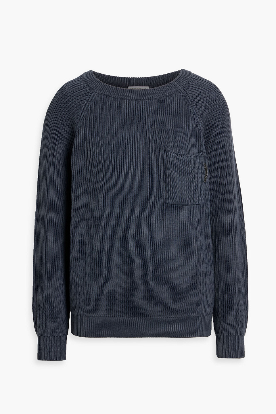 Brunello Cucinelli Bead-embellished Ribbed Cotton Sweater In Blue
