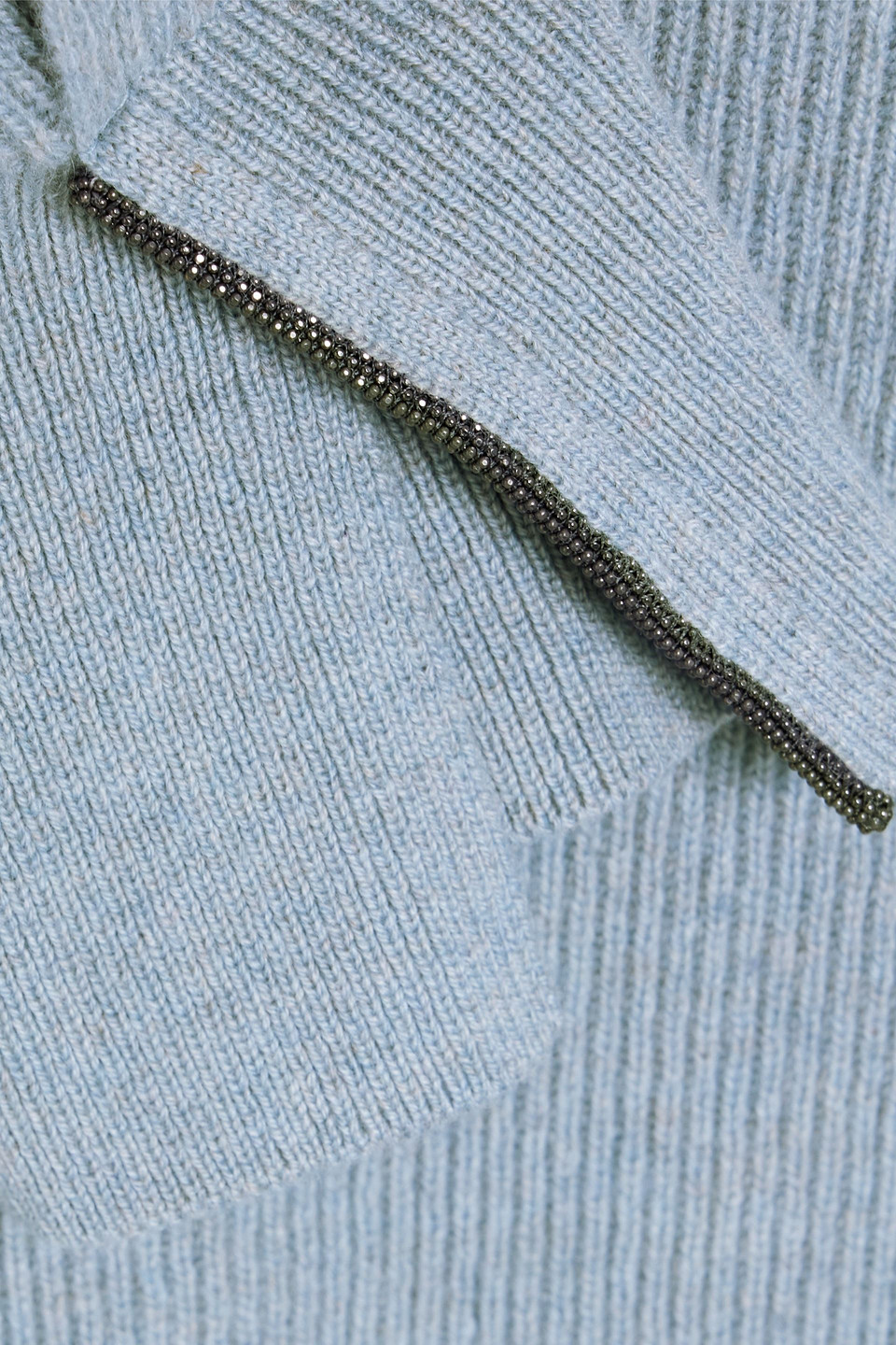 Brunello Cucinelli Bead-embellished Ribbed Cashmere Turtleneck Sweater In Blue