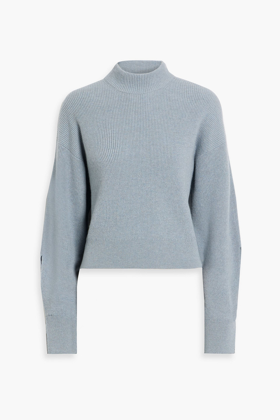 Brunello Cucinelli Bead-embellished Ribbed Cashmere Turtleneck Sweater In Blue