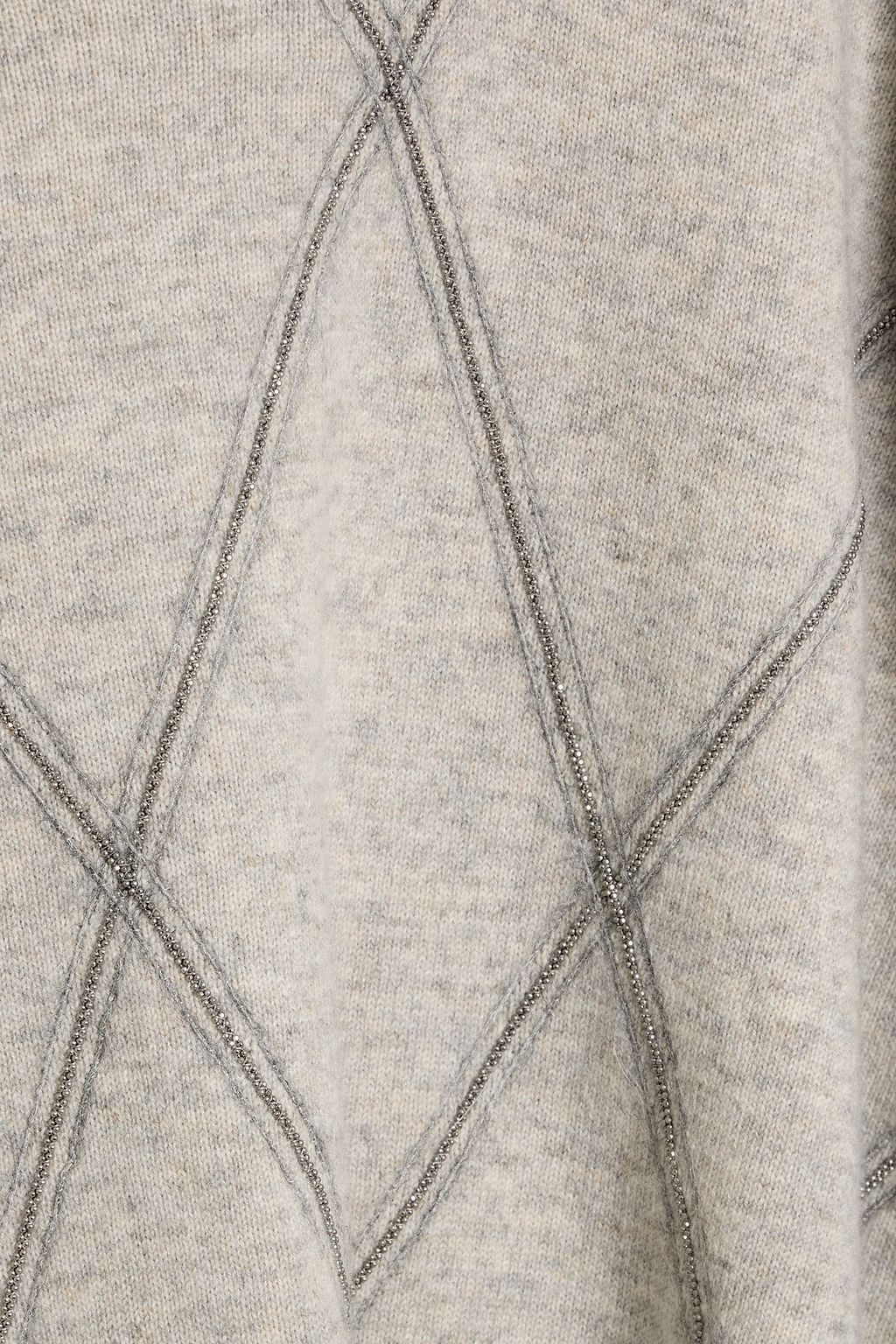 BRUNELLO CUCINELLI Cropped embellished wool, cashmere and silk-blend turtleneck sweater