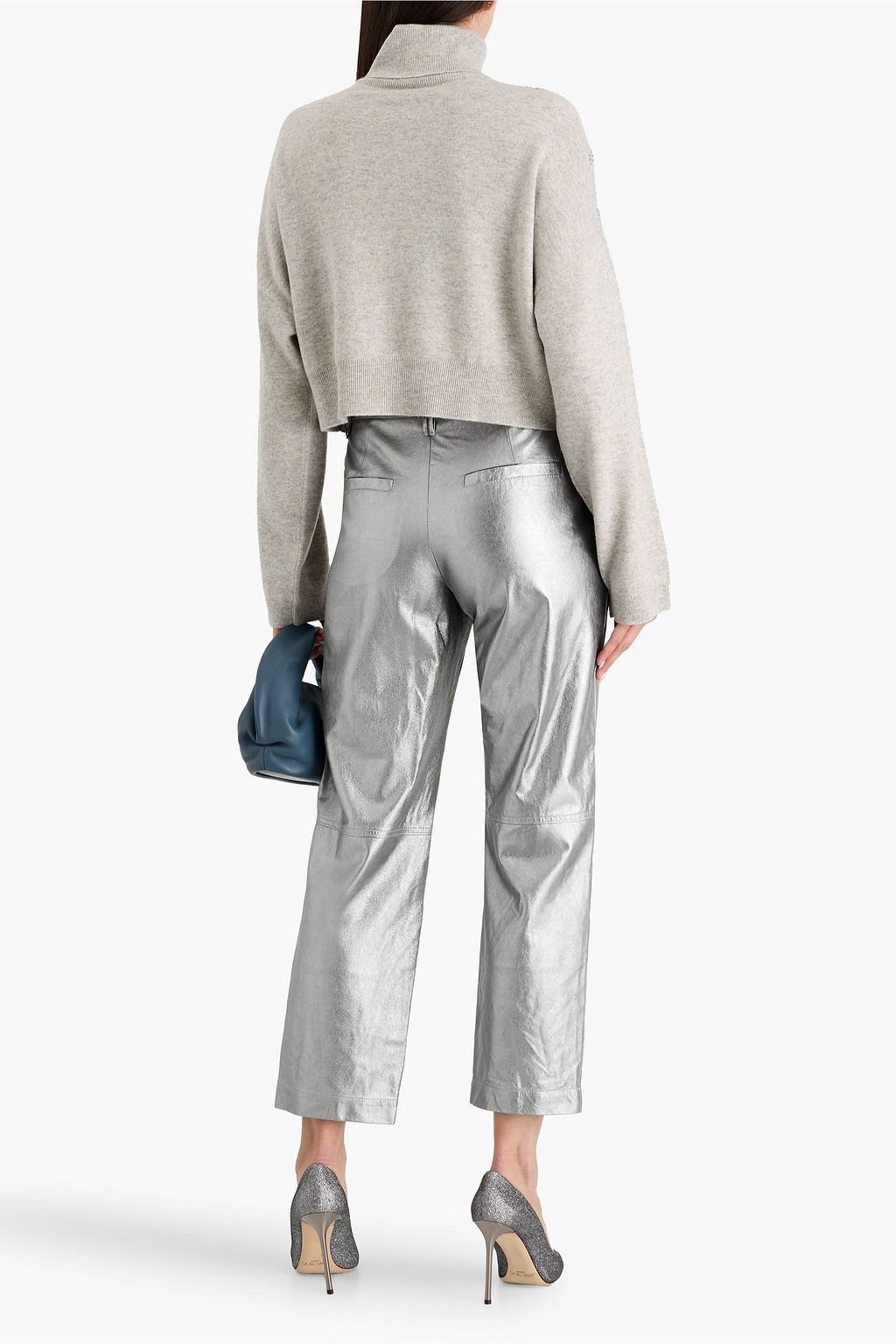 BRUNELLO CUCINELLI Cropped embellished wool, cashmere and silk-blend turtleneck sweater