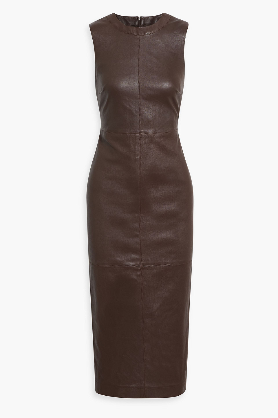 Brunello Cucinelli Leather Midi Dress In Brown