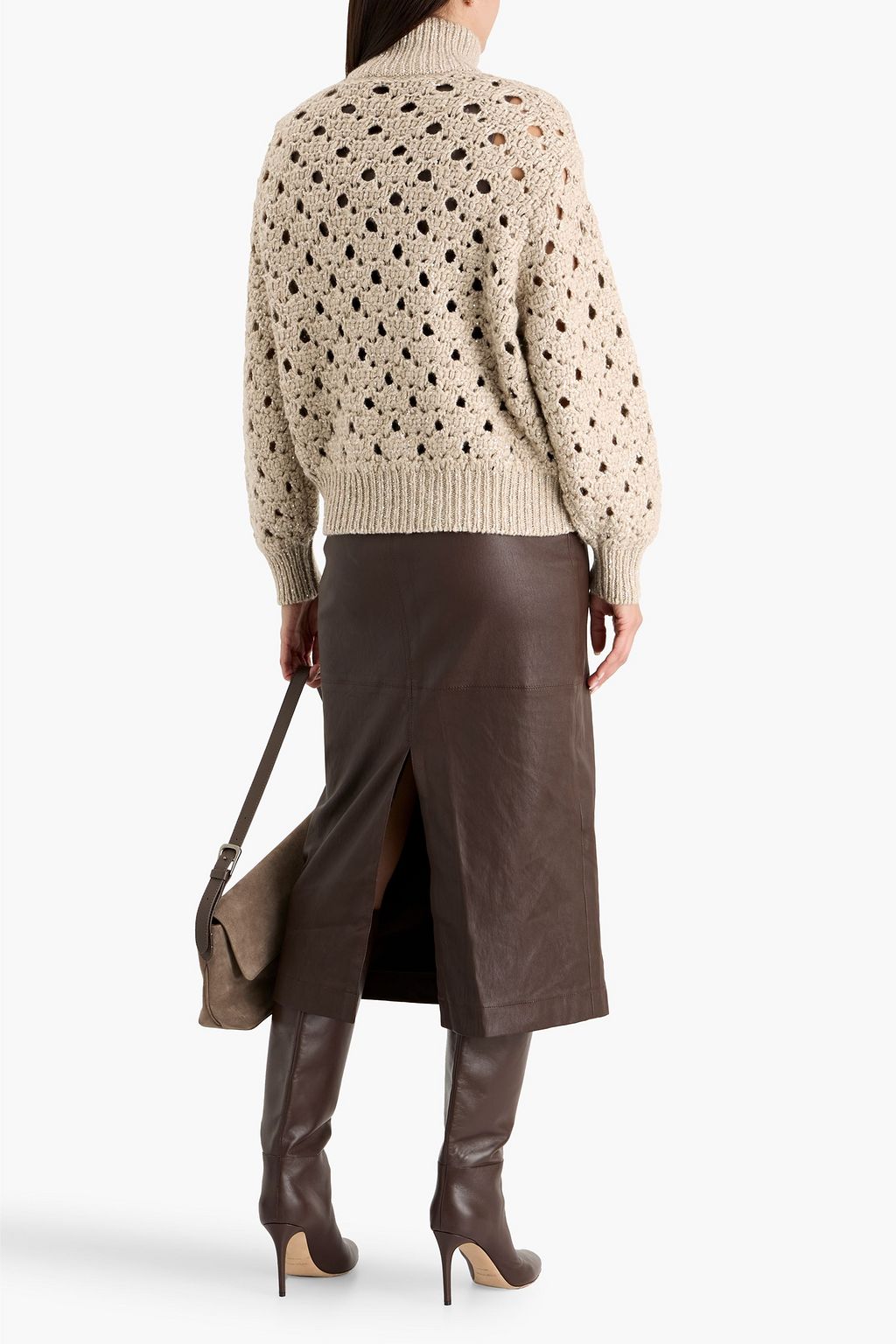 BRUNELLO CUCINELLI Sequin-embellished open-knit cashmere-blend half-zip sweater