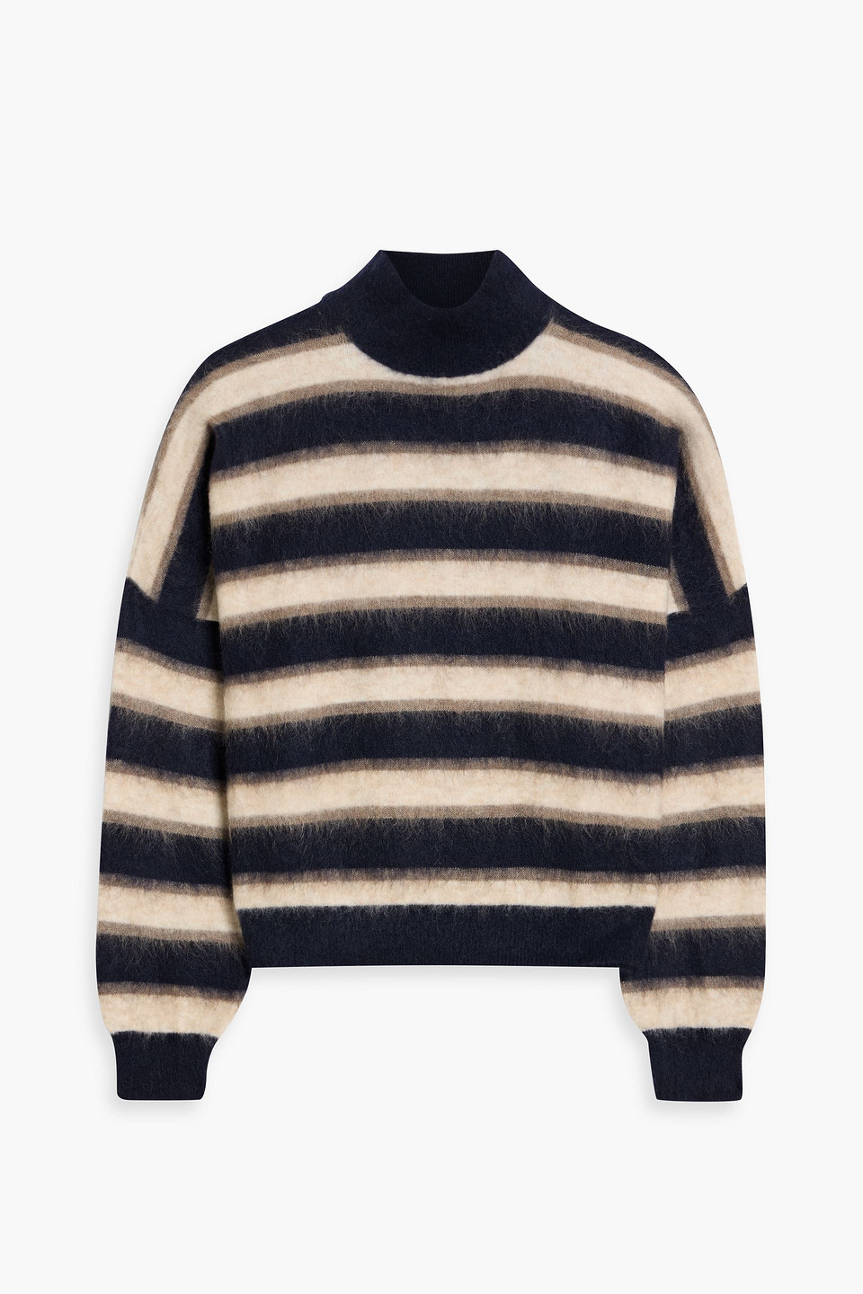 Brunello Cucinelli Brushed Striped Knitted Turtleneck Sweater In Black