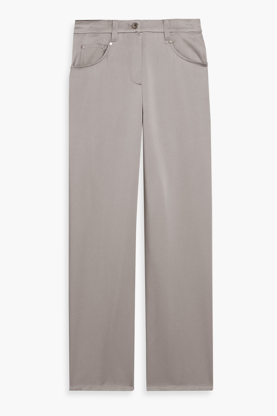 Brunello Cucinelli Bead-embellished Satin-crepe Wide-leg Pants In Gray