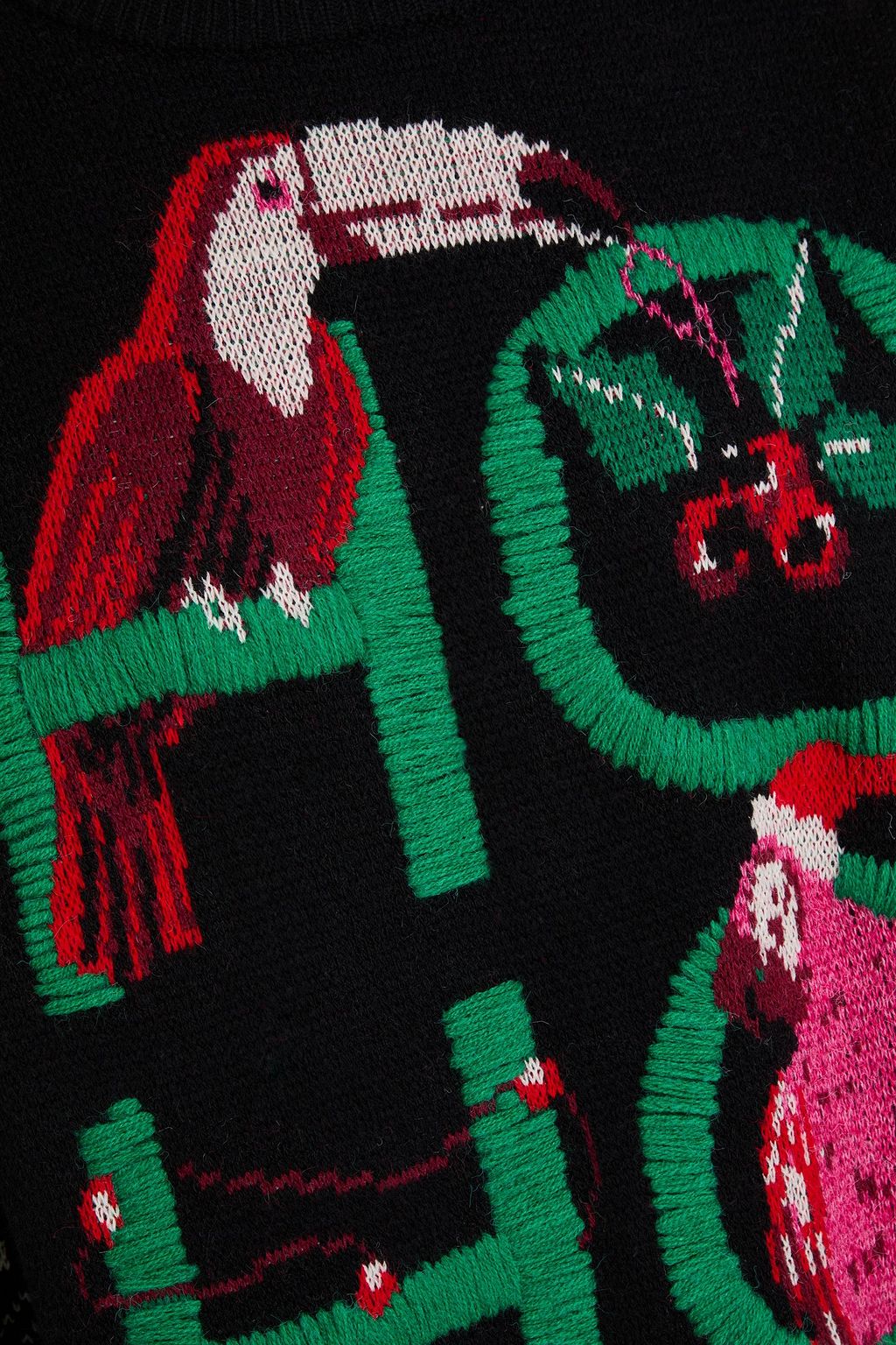 FARM RIO Embroidered jacquard-knit wool sweater