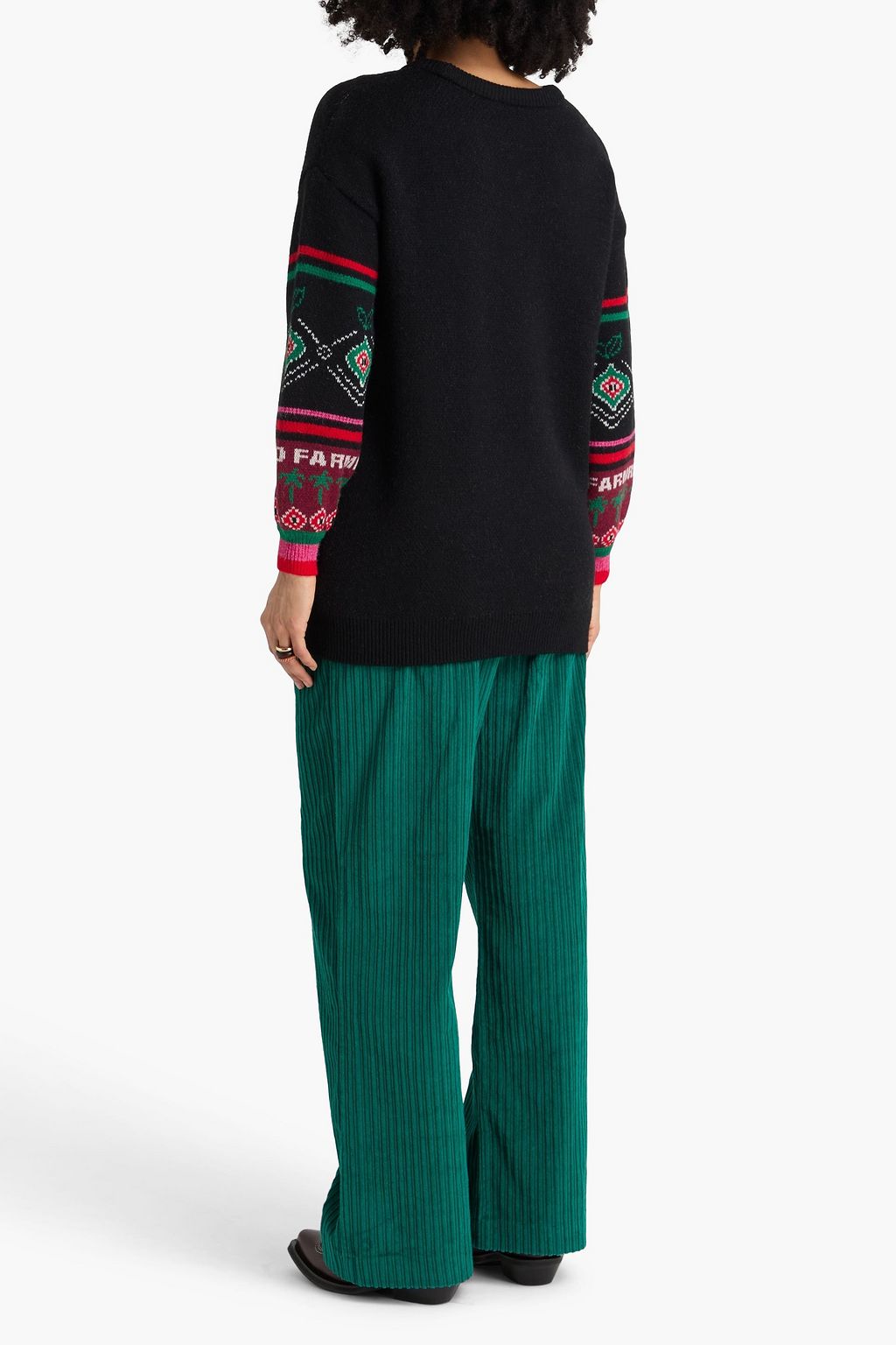 FARM RIO Embroidered jacquard-knit wool sweater