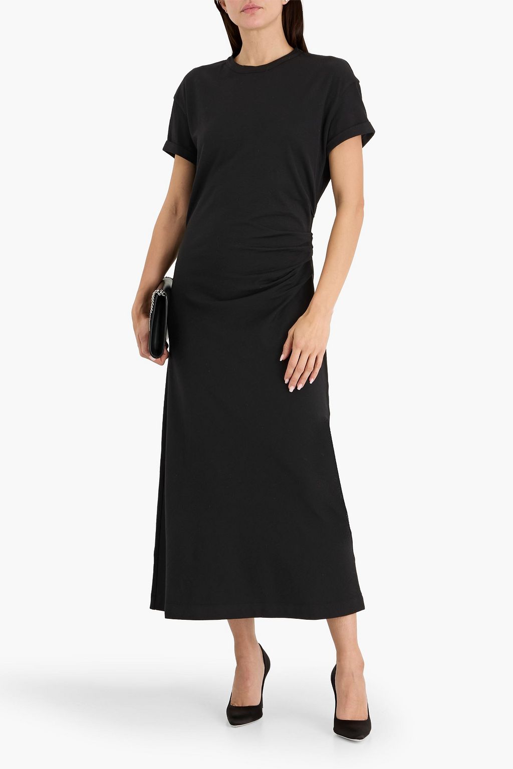 BRUNELLO CUCINELLI Bead-embellished draped wool-blend jersey midi