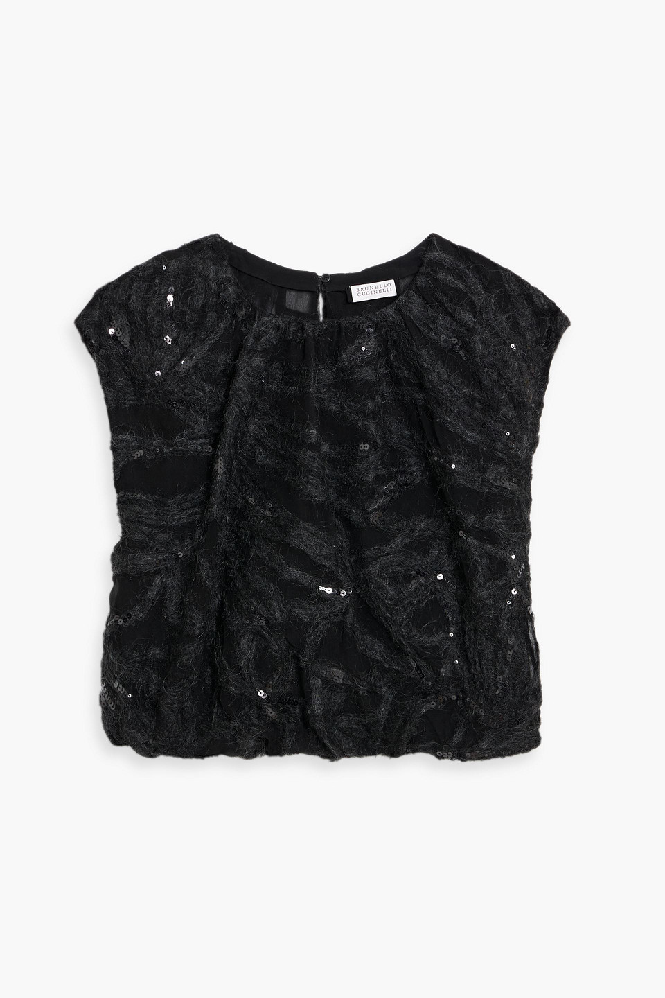 Brunello Cucinelli Brushed Sequin-embellished Silk-organza Top In Black