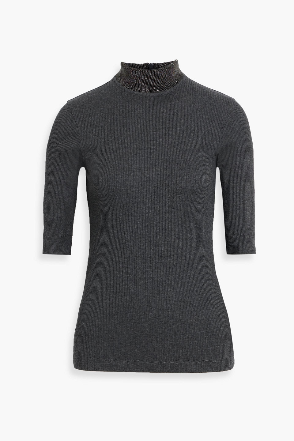 Brunello Cucinelli Bead-embellished Ribbed Cotton-blend Sweater In Gray