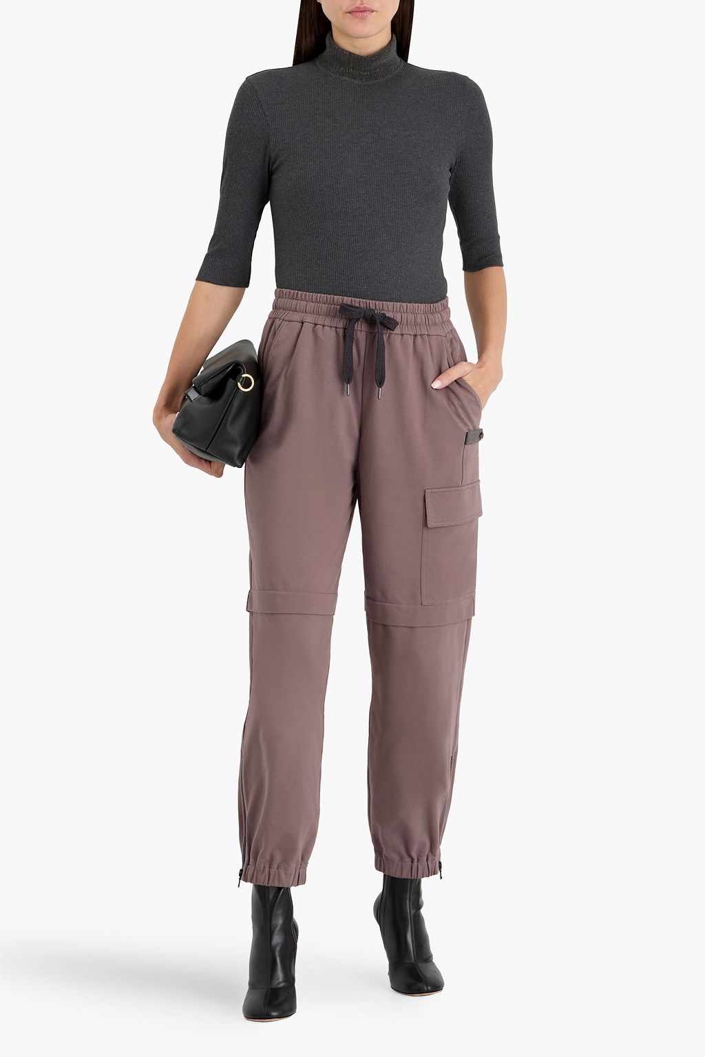 BRUNELLO CUCINELLI Bead-embellished ribbed cotton-blend sweater