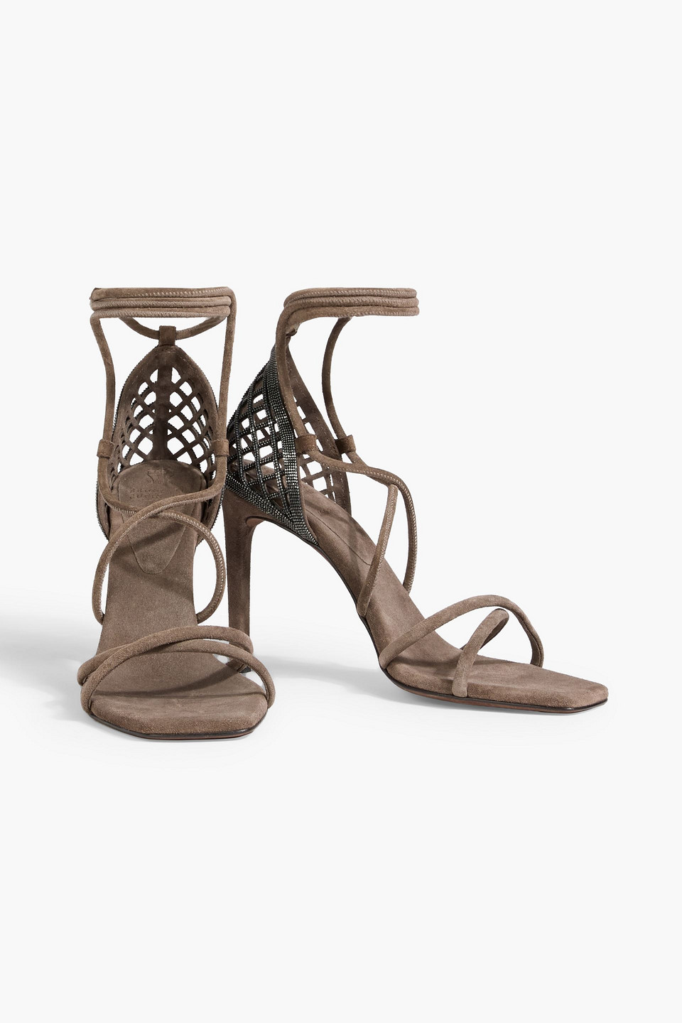  Brunello Cucinelli - Bead-embellished Suede Sandals - Neutral - Eu 35 