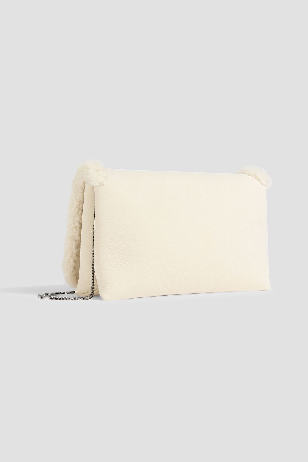 BRUNELLO CUCINELLI Shearling-trimmed pebbled-leather shoulder bag