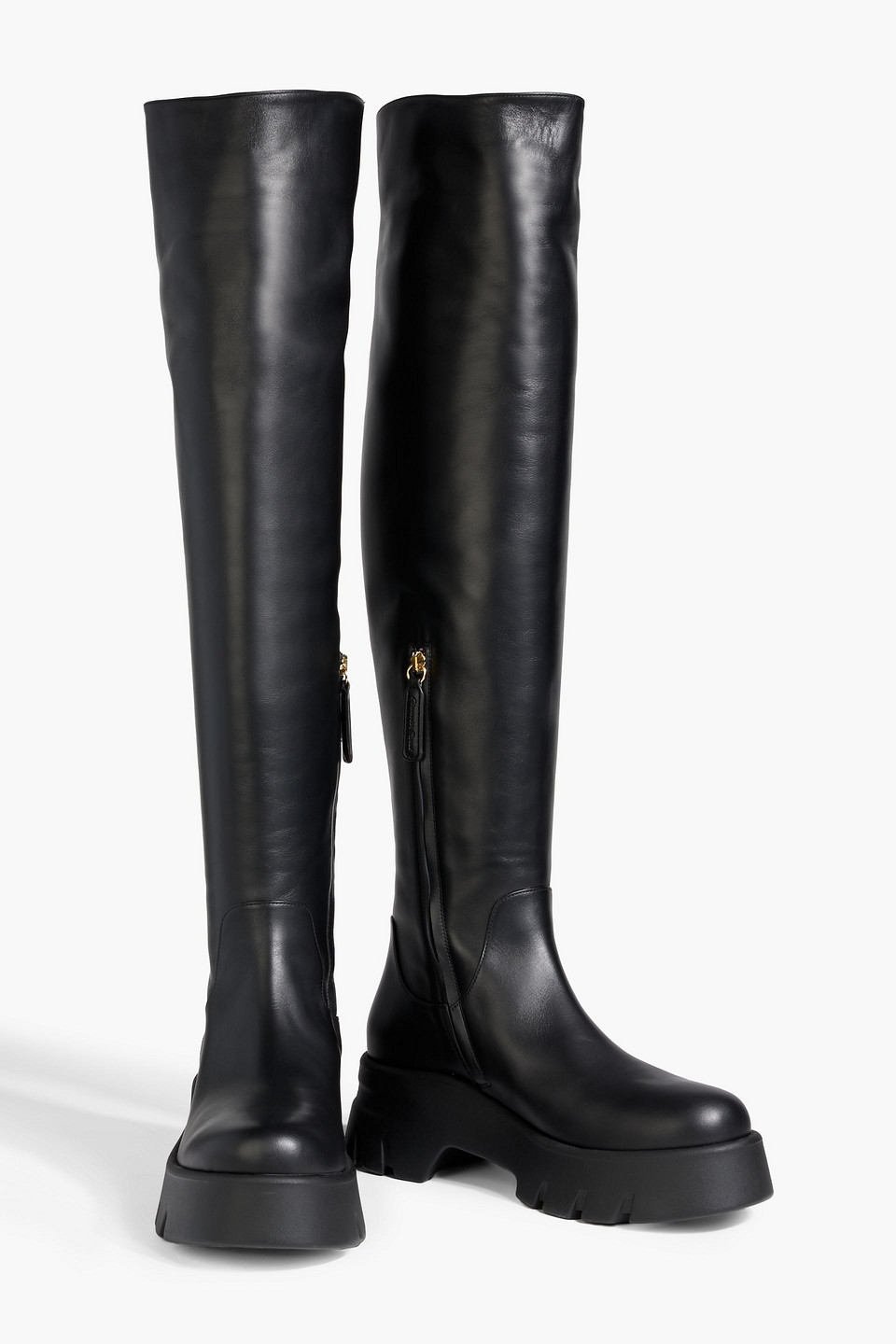 Gianvito Rossi Montey Leather Platform Over-the-knee Boots In Black