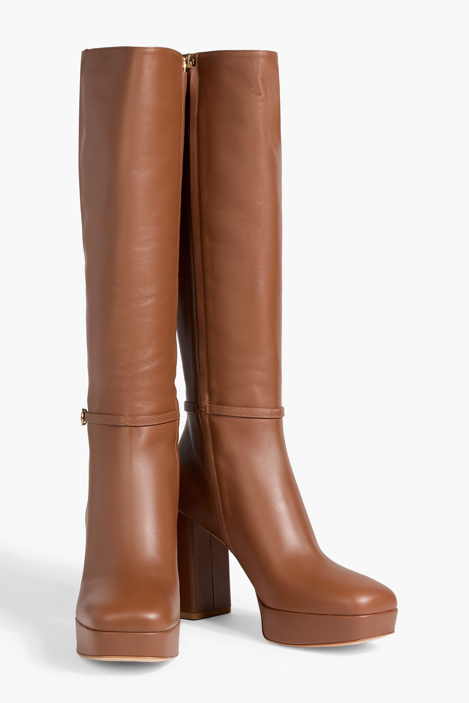 Gianvito Rossi Moreau Leather Platform Knee Boots In Brown