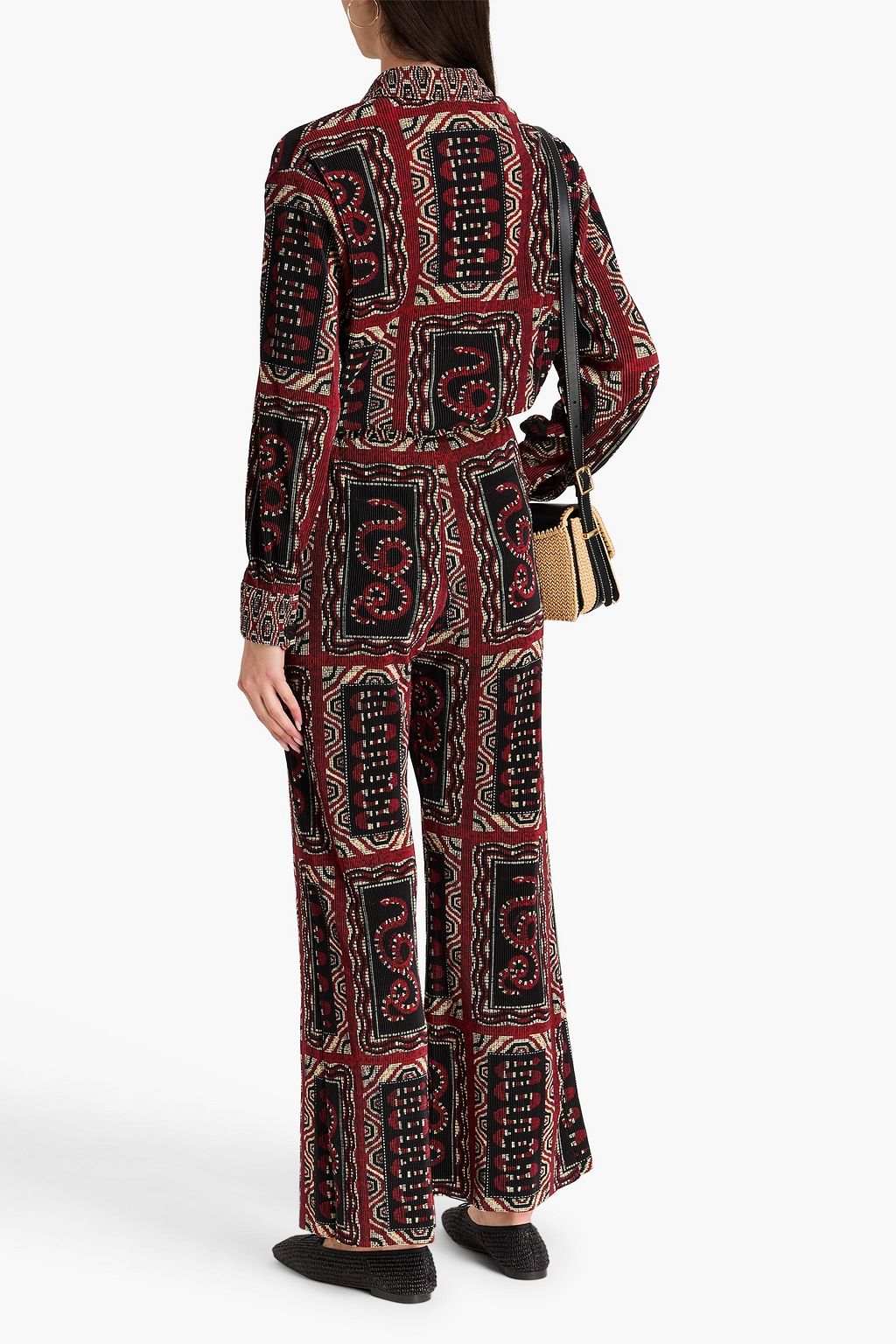 FARM RIO Pleated printed satin wide-leg pants