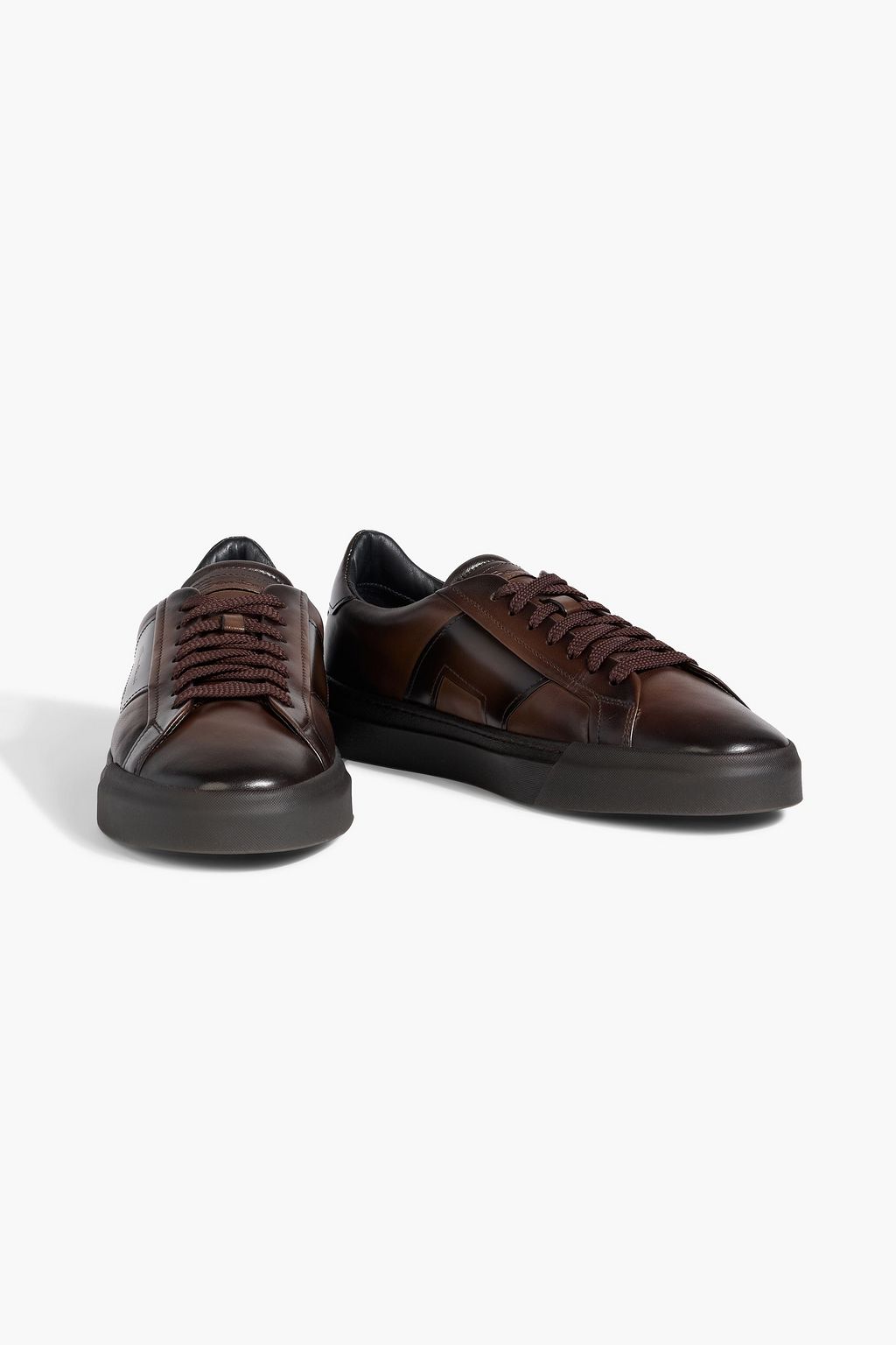 SANTONI Double Buckle burnished leather sneakers | THE OUTNET