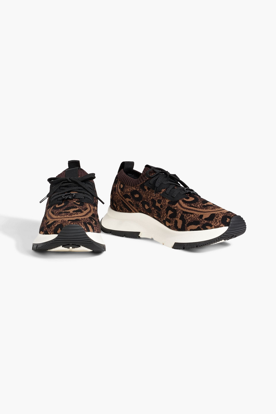 Gianvito Rossi Glover Leopard Jacquard-knit Sneakers In Brown