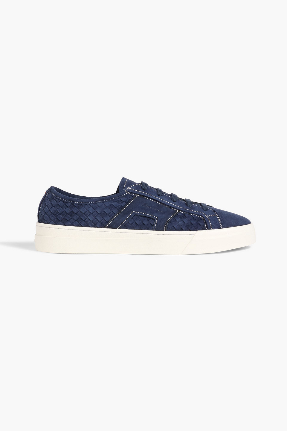 santoni - double buckle woven suede sneakers - blue - uk 6