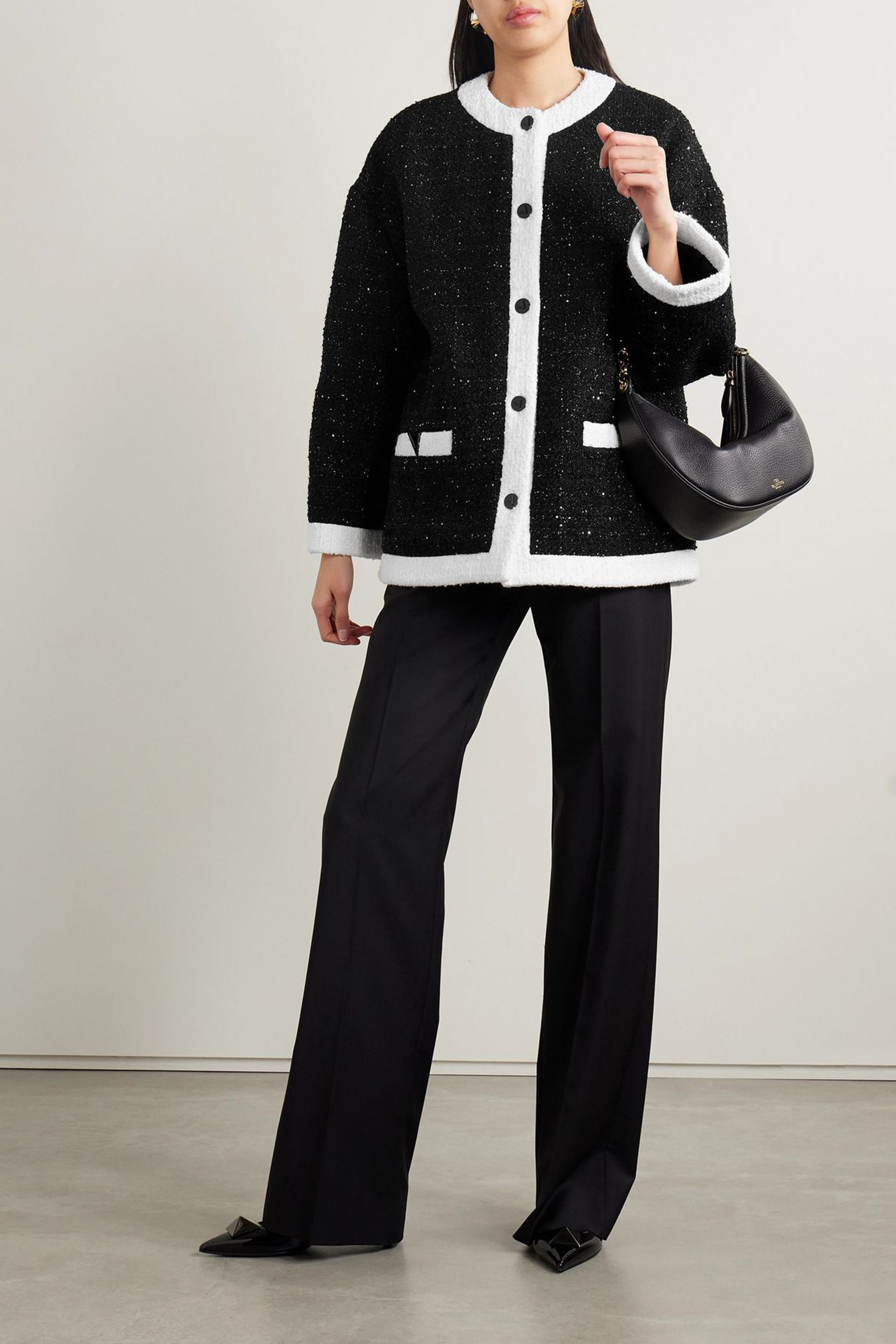 Valentino Garavani Oversized sequin-embellished metallic bouclé-tweed jacket