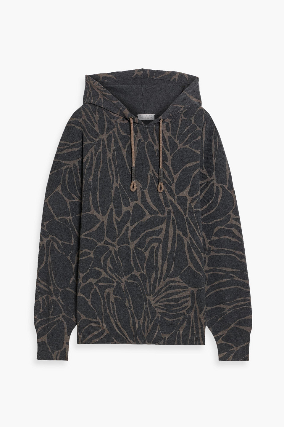 Brunello Cucinelli Bead-embellished Printed Wool, Cashmere And Silk-blend Hoodie In Gray