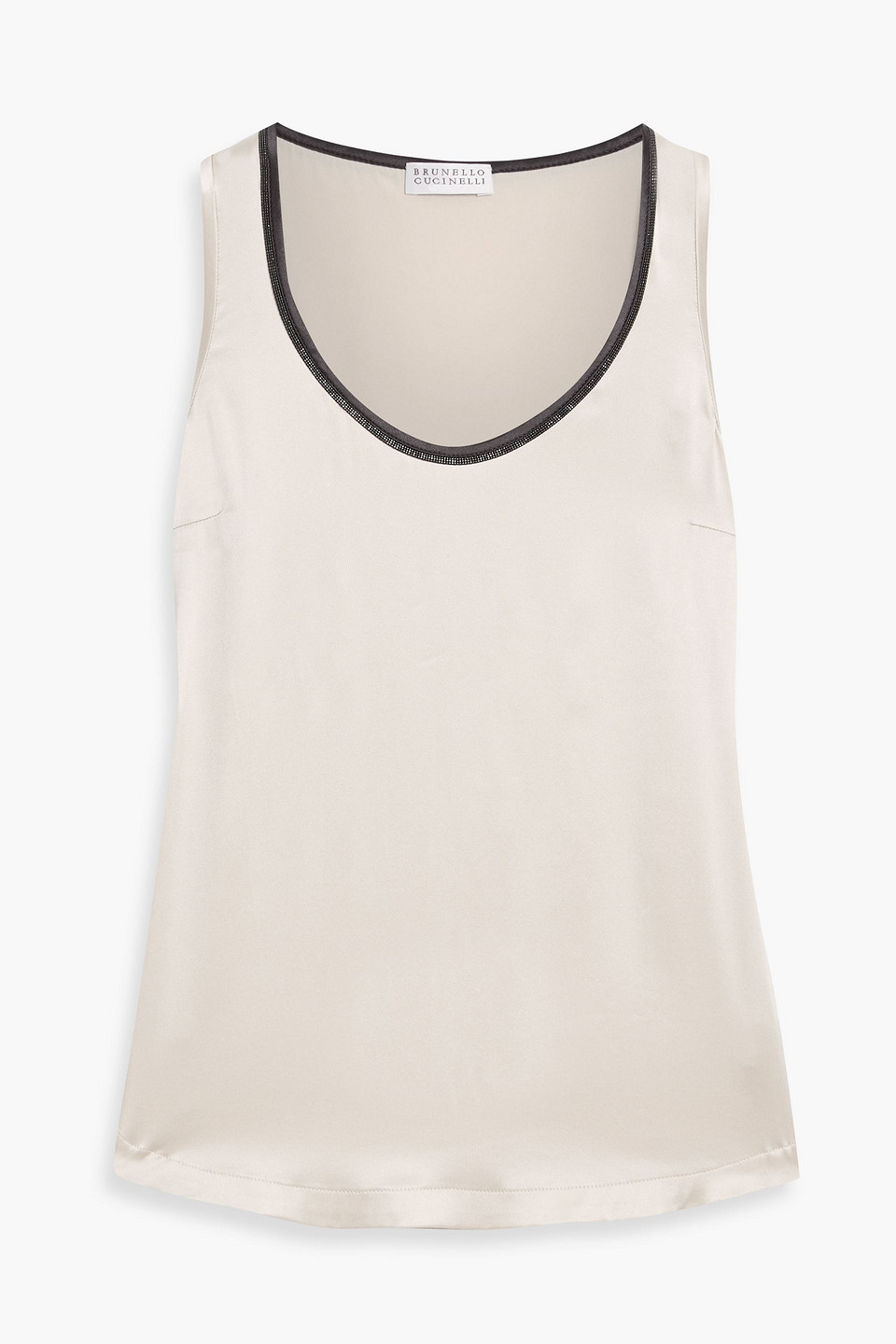 Brunello Cucinelli Bead-embellished Silk-blend Satin Top In White