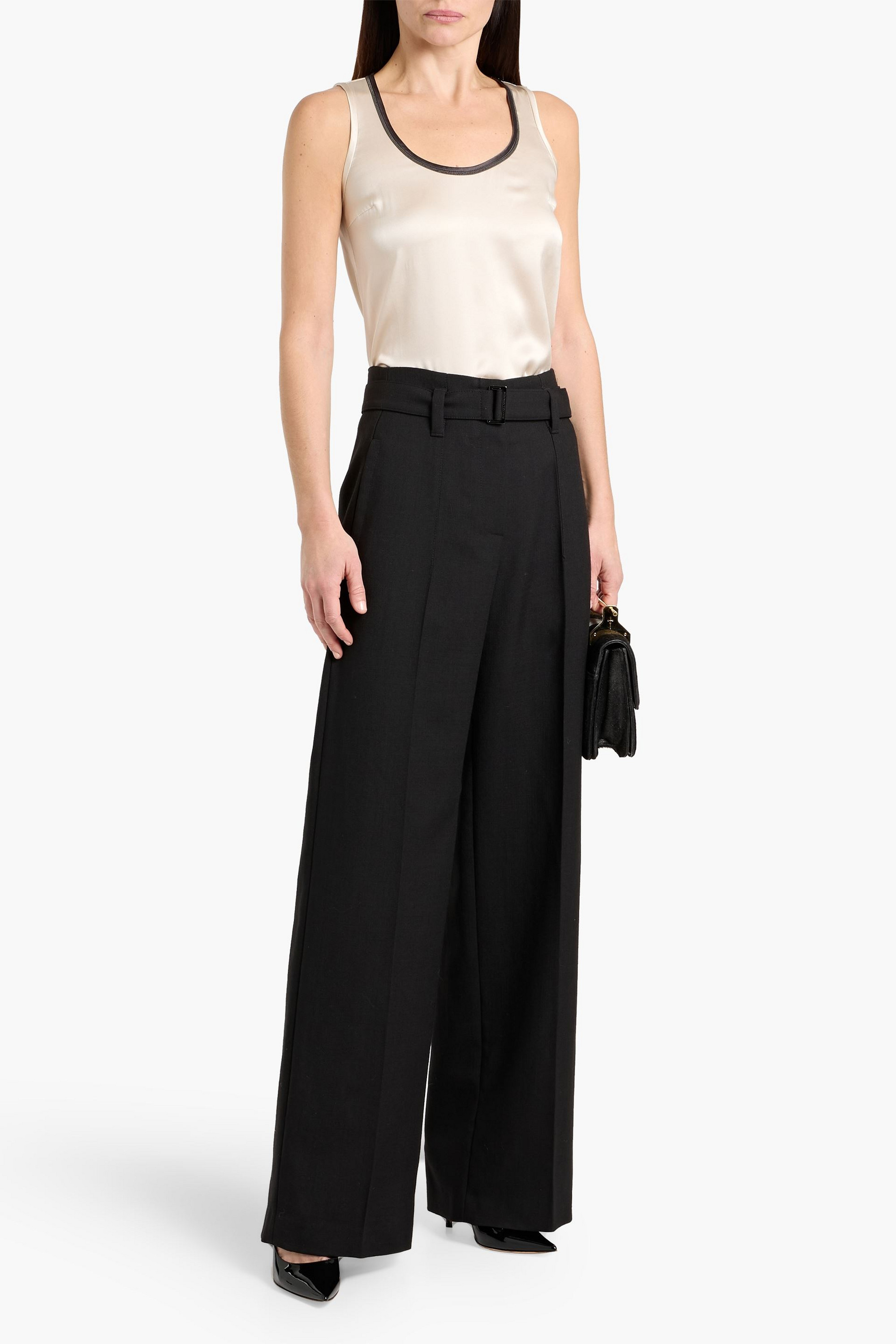 Brunello Cucinelli Bead-embellished silk-blend satin top