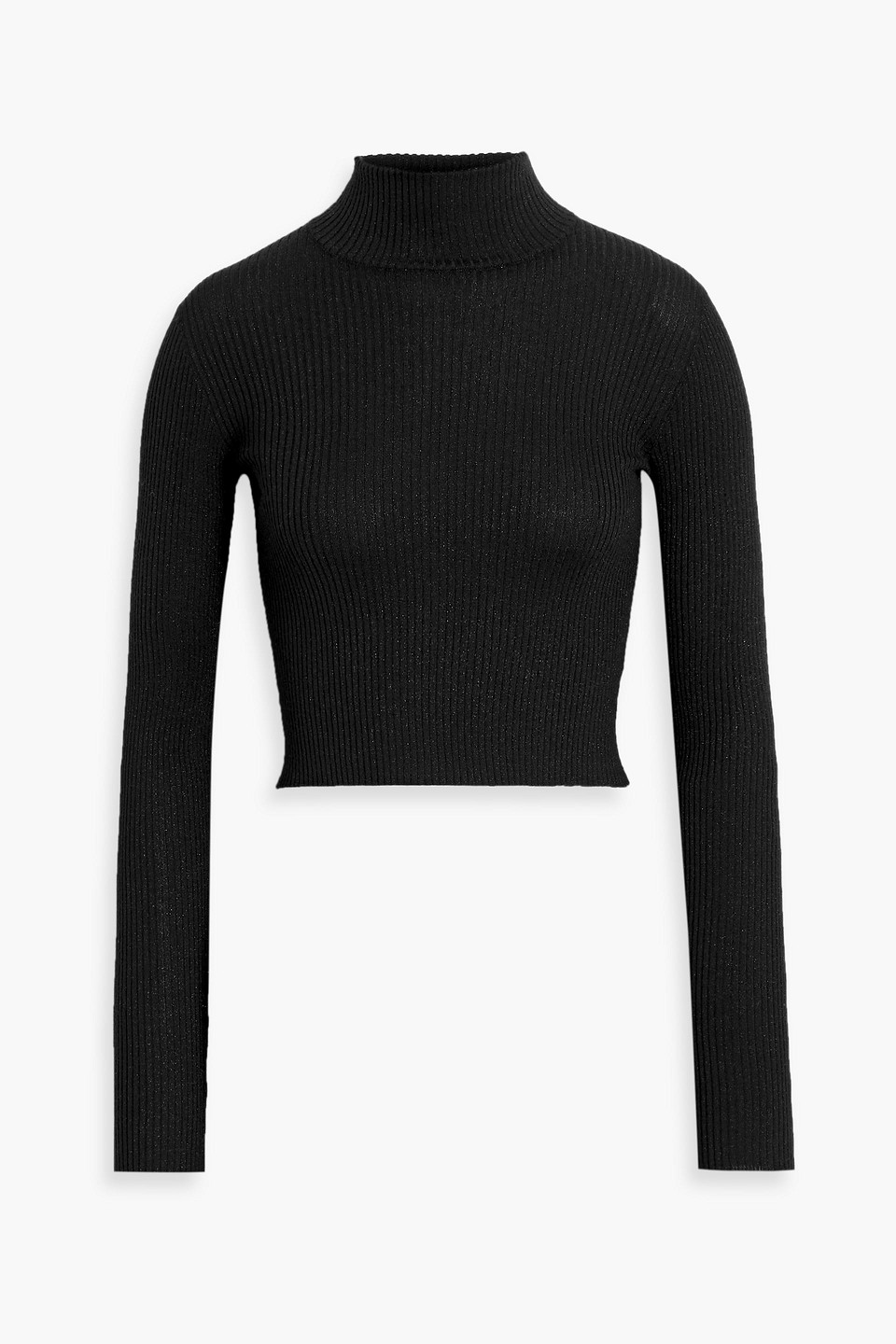 Brunello Cucinelli Cropped Metallic Ribbed Cashmere-blend Turtleneck Sweater In Black