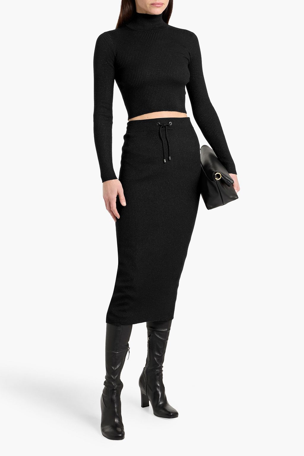 BRUNELLO CUCINELLI Cropped metallic ribbed cashmere-blend turtleneck sweater