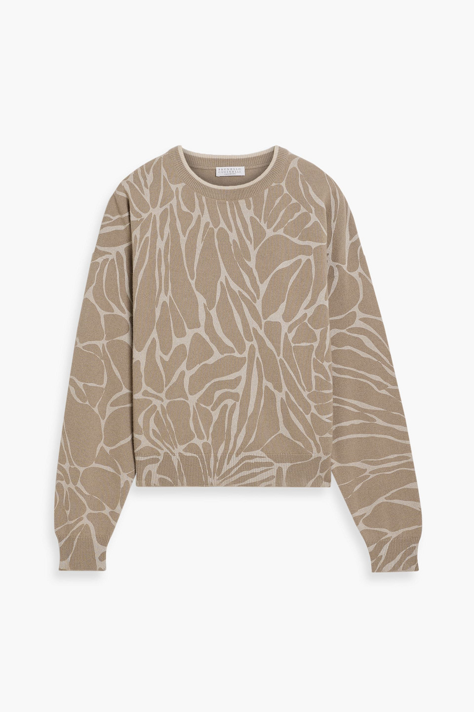 Brunello Cucinelli Printed Wool, Cashmere And Silk-blend Sweater In Brown