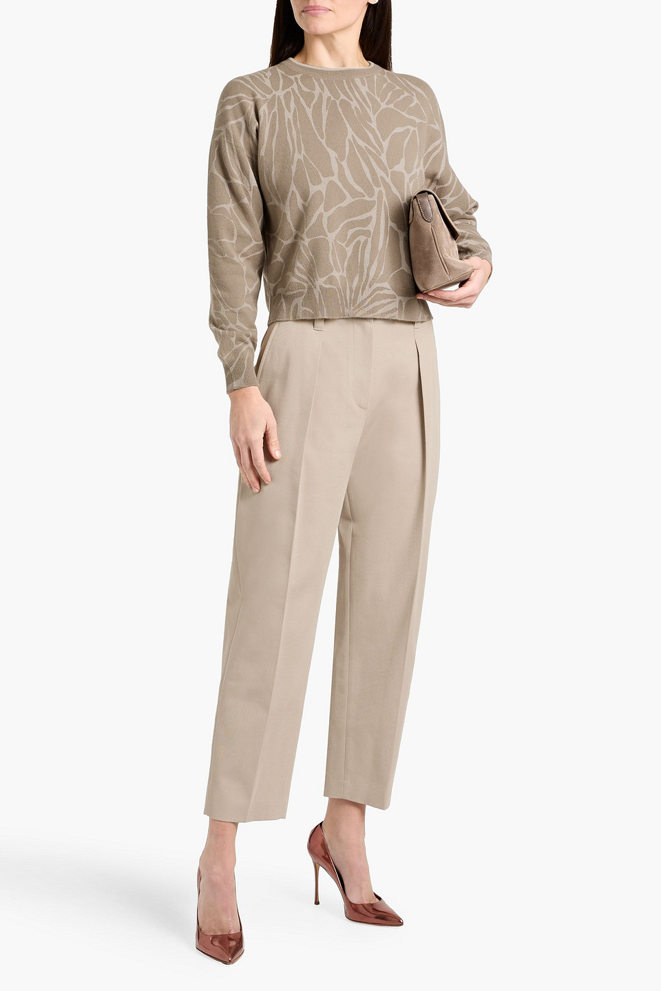 Brunello Cucinelli Printed Wool, Cashmere And Silk-blend Sweater In Brown