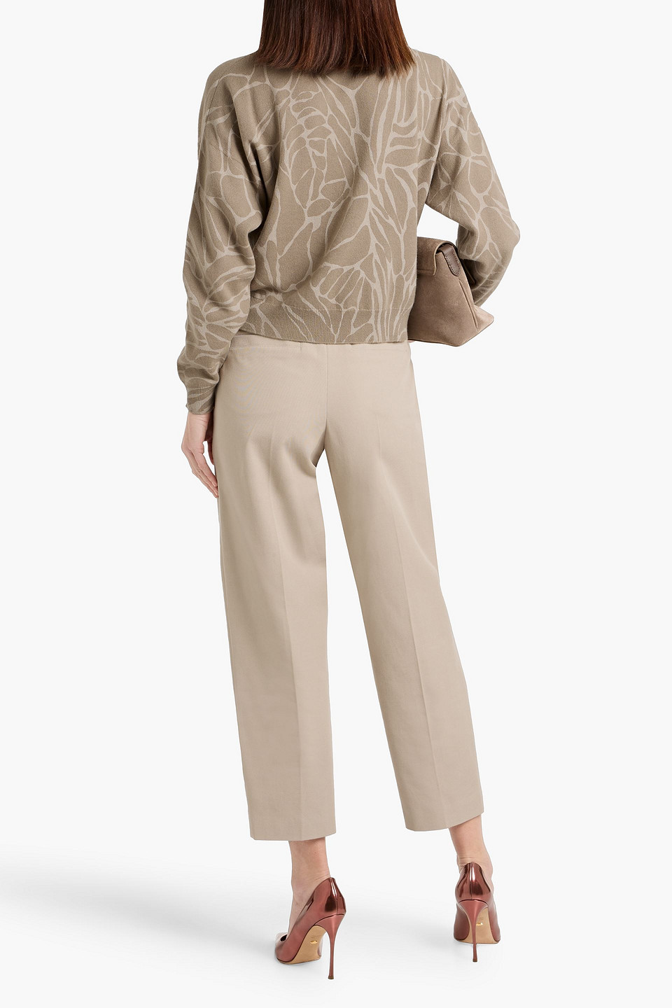 Brunello Cucinelli Bead-embellished Cotton And Wool-blend Gabardine Tapered Pants In Nude