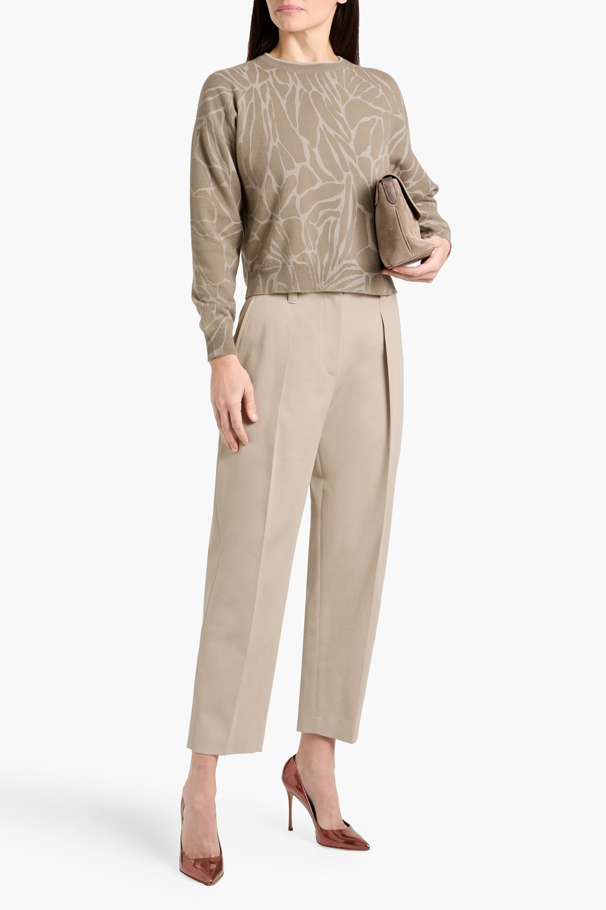 Brunello Cucinelli Bead-embellished cotton and wool-blend gabardine tapered pants