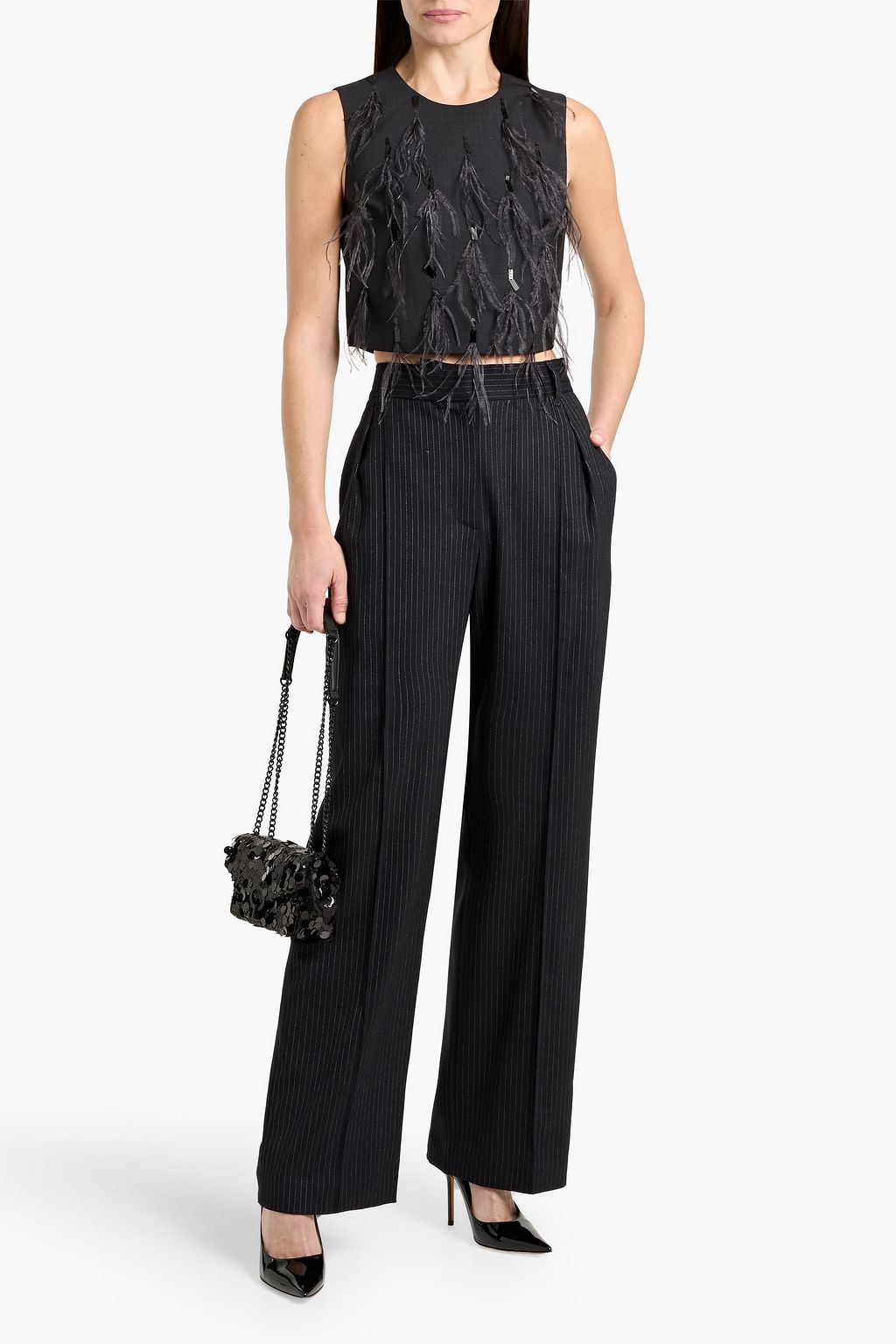 BRUNELLO CUCINELLI Cropped embellished wool-blend top