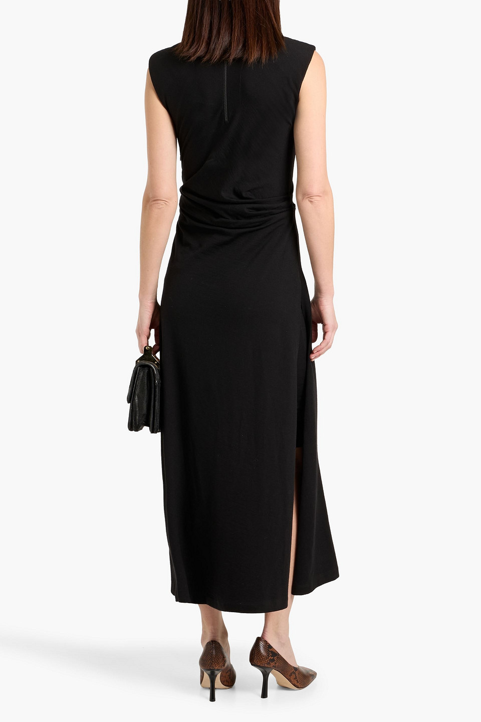 Brunello Cucinelli Draped Wool-blend Jersey Maxi Dress In Black