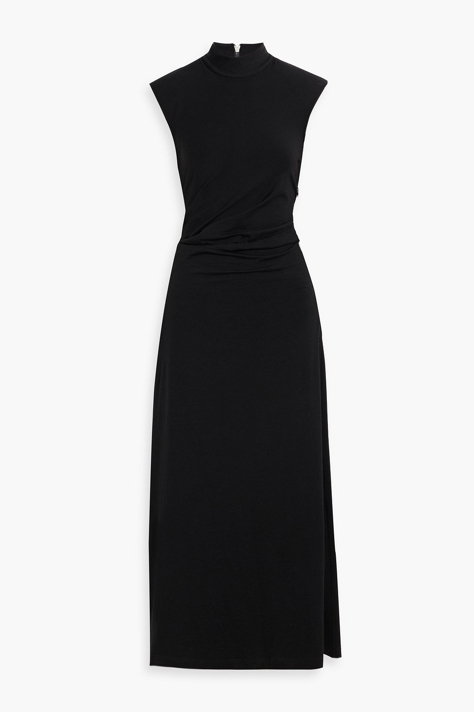 Brunello Cucinelli Draped Wool-blend Jersey Maxi Dress In Black