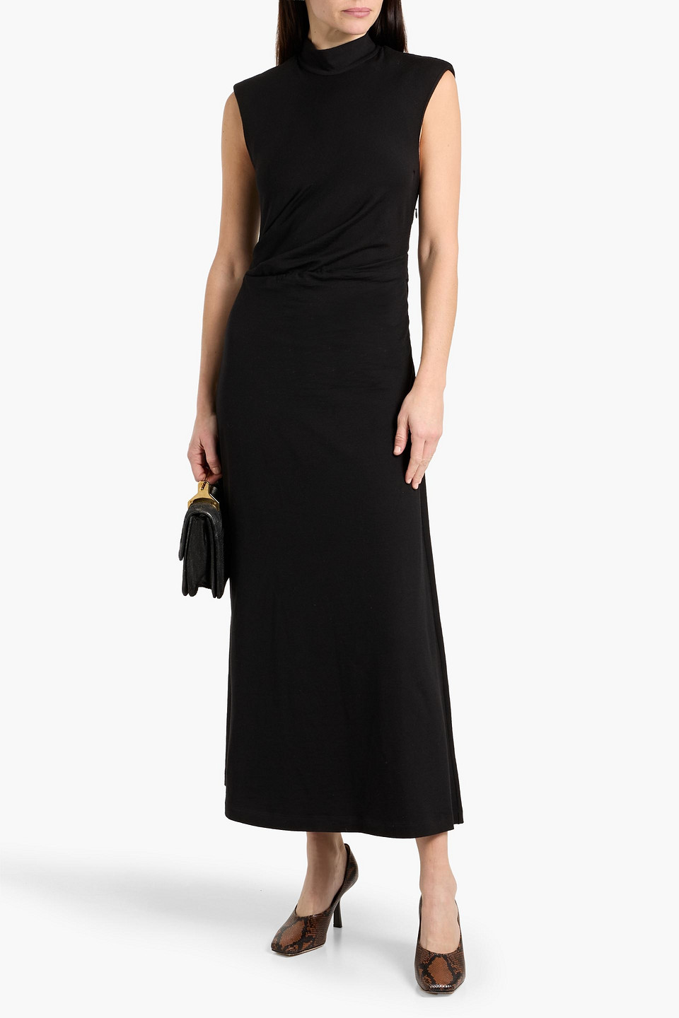 Brunello Cucinelli Draped Wool-blend Jersey Maxi Dress In Black