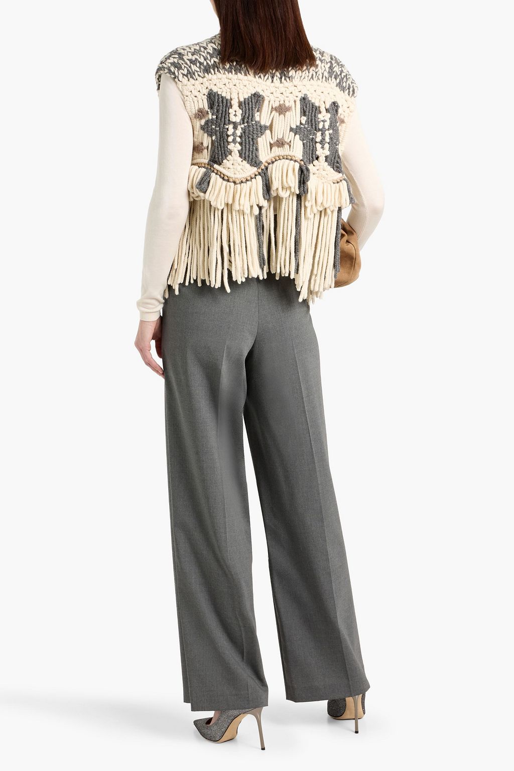 BRUNELLO CUCINELLI Fringed macramé cashmere vest