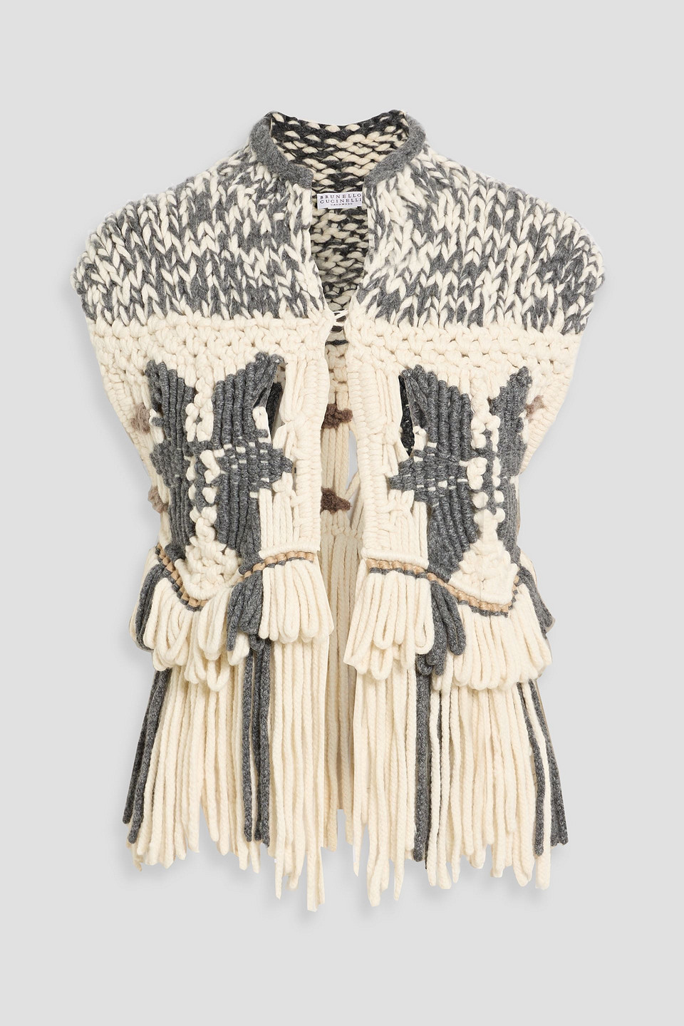 Brunello Cucinelli Fringed Macramé Cashmere Vest In Neutral