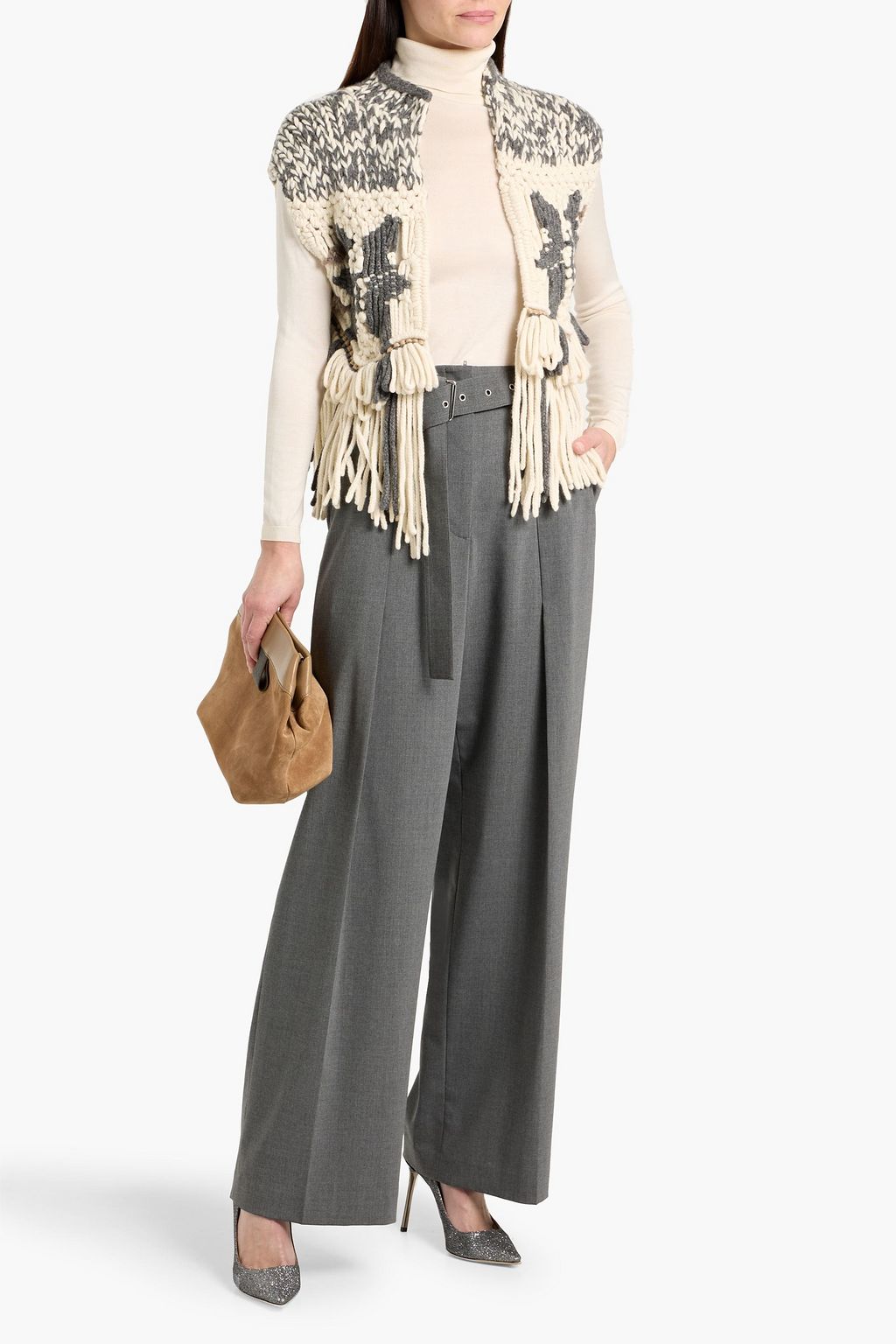 BRUNELLO CUCINELLI Fringed macramé cashmere vest